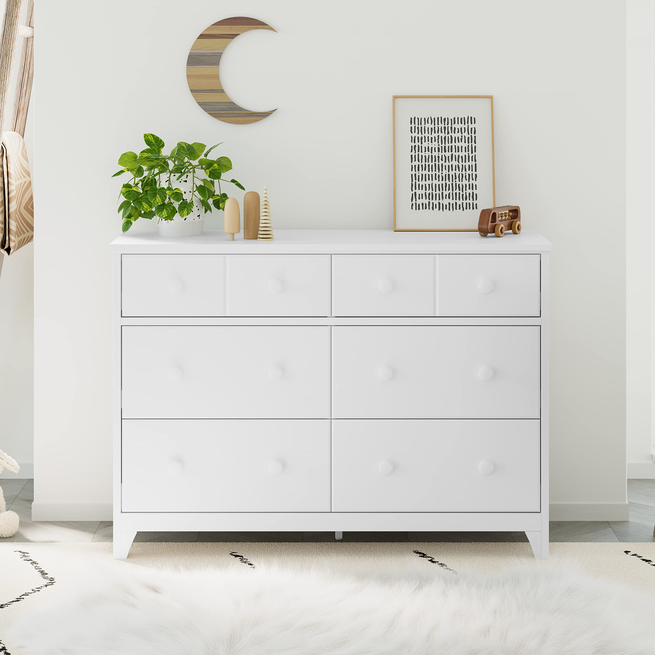 Storkcraft Moss 6-Drawer Universal Double Dresser in White - GREENGUARD Gold Certified Kids Nursery Dresser with Drawer Organizer | Perfect for Baby Room Storage, Bedroom Organization & Toddler Clothes Storage