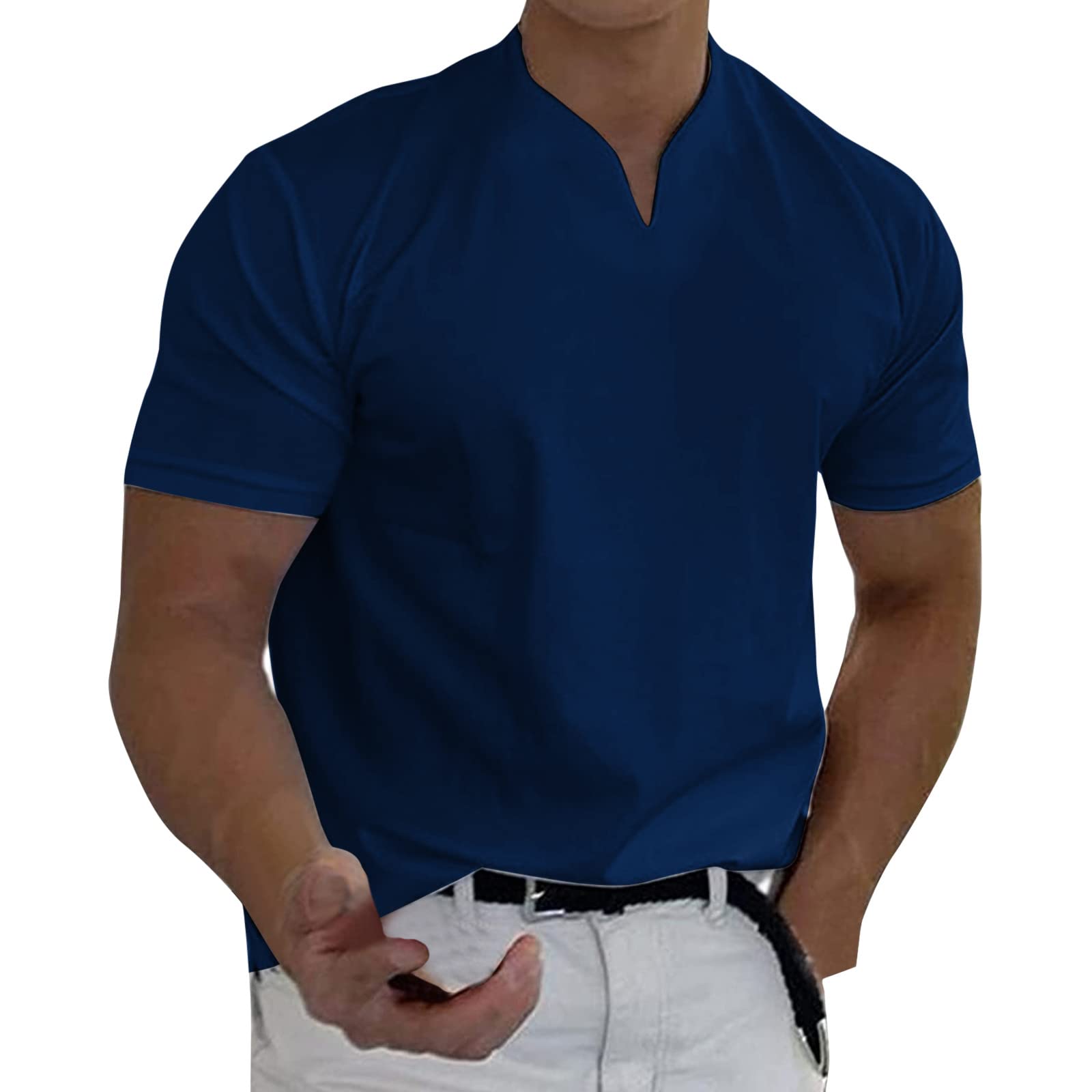 Men's Patchwork Tee Tops - Short Sleeve Slim Fit Business Casual Shirt with Lapel Neck | Perfect for Office Wear, Date Nights & Athletic Activities
