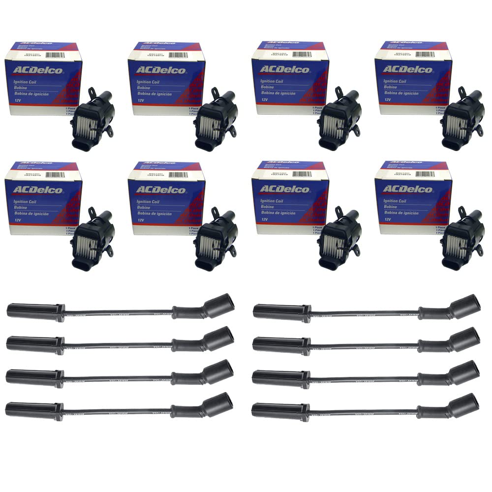 High-Performance AD Auto Parts Ignition Coil Pack - 8 OEM BS-C1251 Coils + 8 Herlux WGM48 Spark Plug Wires Compatible with LS2, LS4, LS7 Engines - Perfect for Engine Tuning, Performance Upgrades & Smooth Acceleration