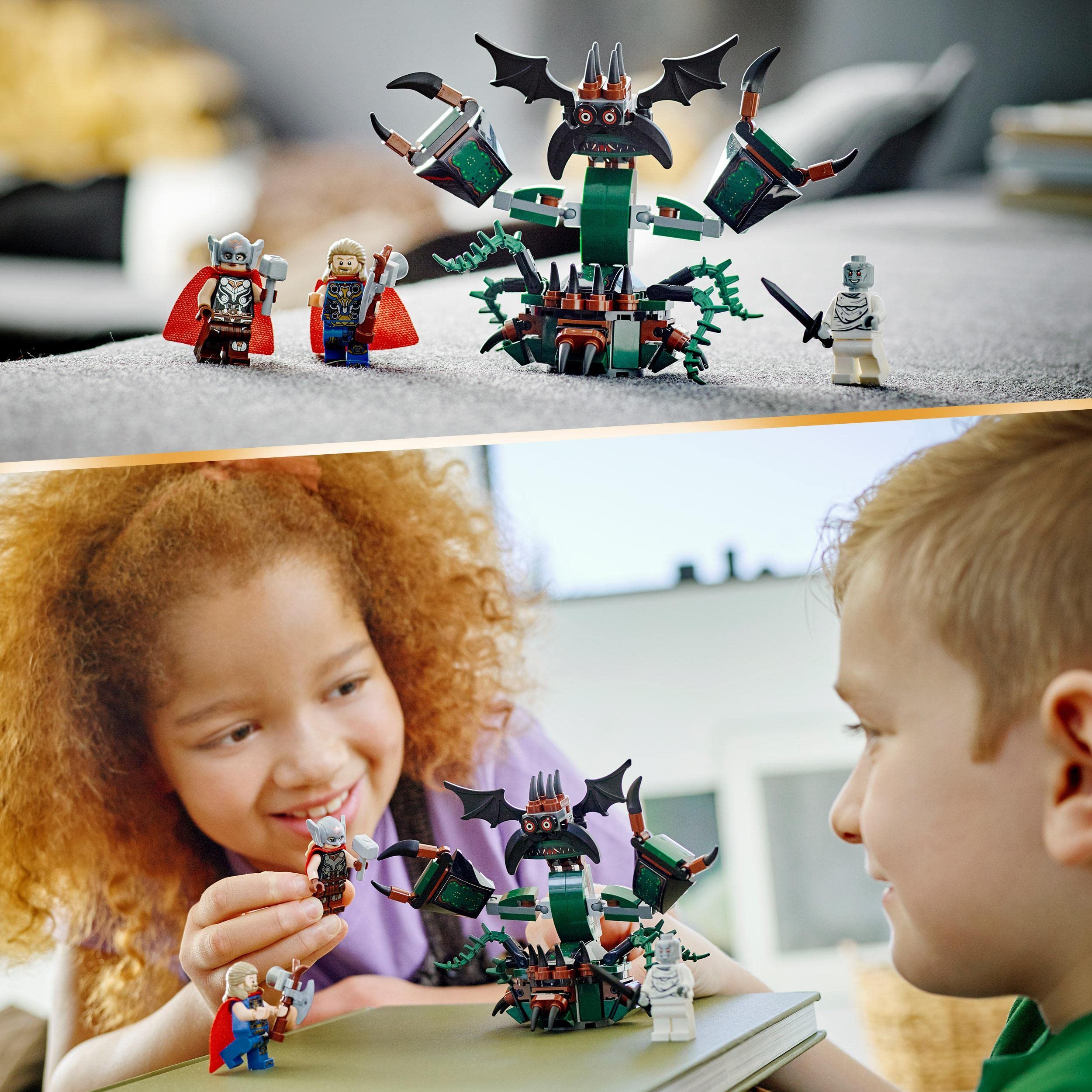 LEGO 76207 Marvel Attack on New Asgard Building Toy Set with Thor & Avengers Minifigures and Mjolnir Hammer - Creative Play for Kids Ages 7+ | Superhero Battles, Gift for Marvel Fans, Birthday Present Idea
