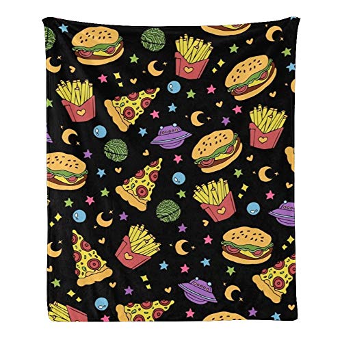 Custom Kids Fleece Blanket - Personalized Cute Pizza & Hamburger Design - Soft Baby Throw Blanket for Bed (30