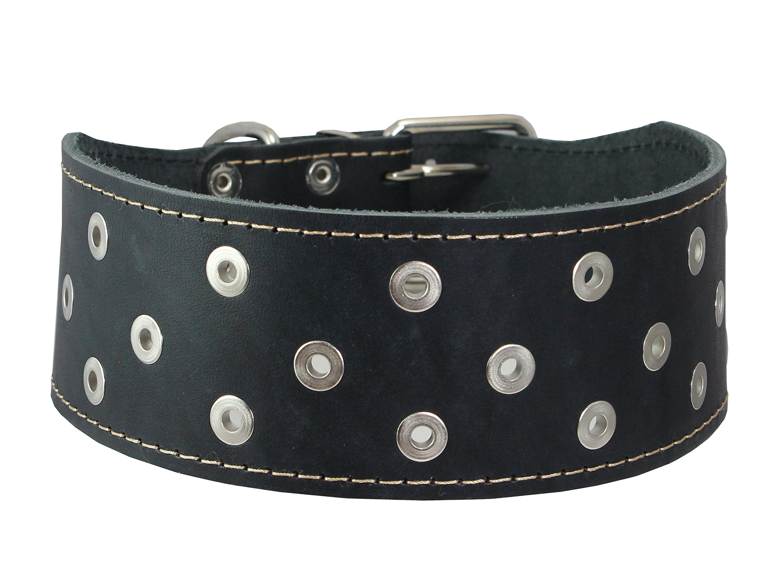 Extra Wide Heavy Duty Genuine Leather Studded Dog Collar for Large Breeds (23.5