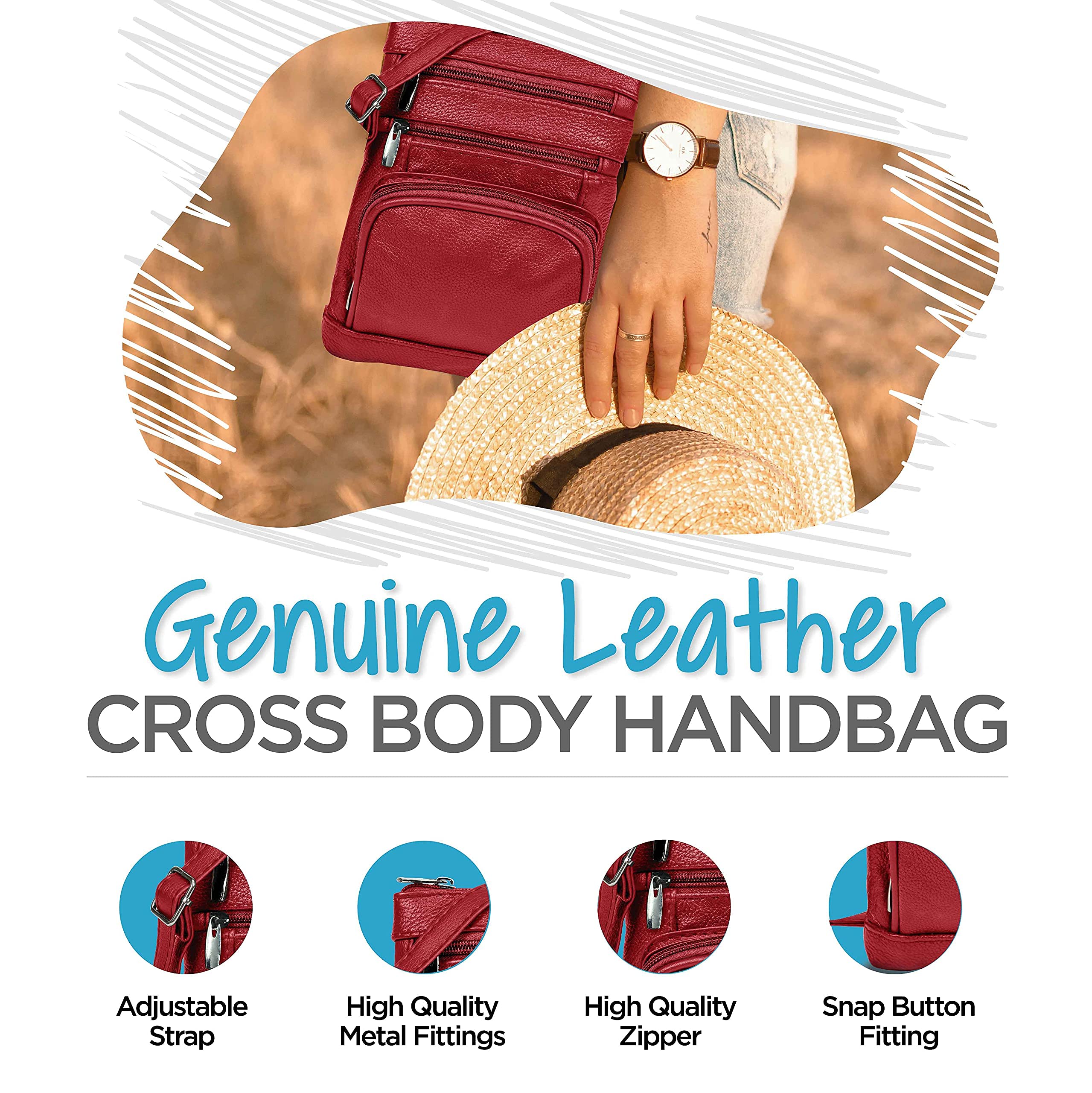 Krediz Genuine Leather Crossbody Bags for Women - Adjustable Strap, Multiple Pockets, Soft & Durable - Perfect for Travel, Shopping & Everyday Use
