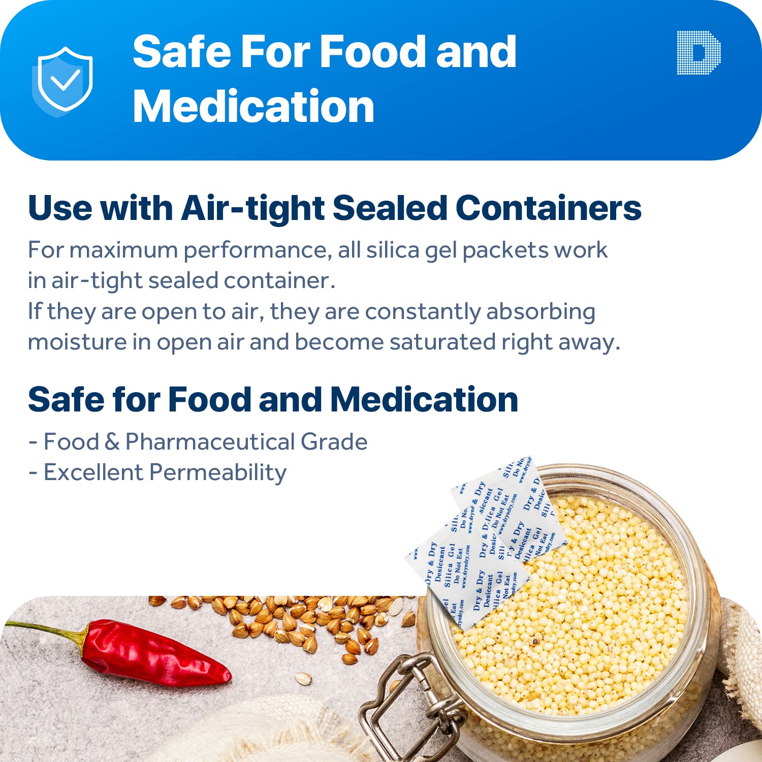 Dry & Dry 1 Gram (10,000 Packets) Food Safe Silica Gel Desiccant Packs - Moisture Absorber for Food Storage, Electronics, Documents & Closet Organization