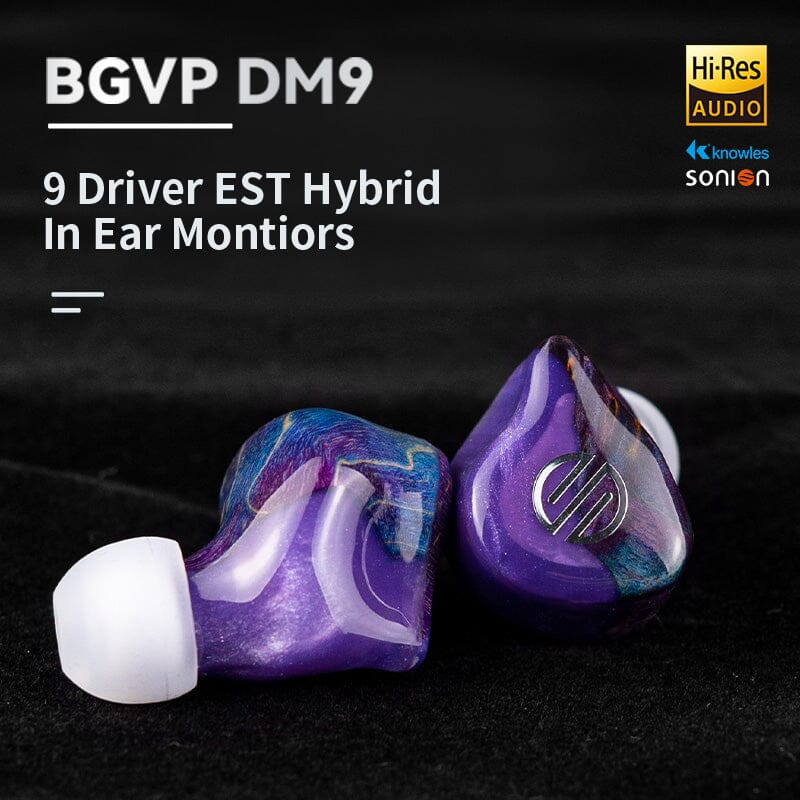 BGVP DM9 9-Driver Hybrid EST In-Ear Monitors with High Resolution Sound - Perfect for Audiophiles, Musicians & Studio Monitoring