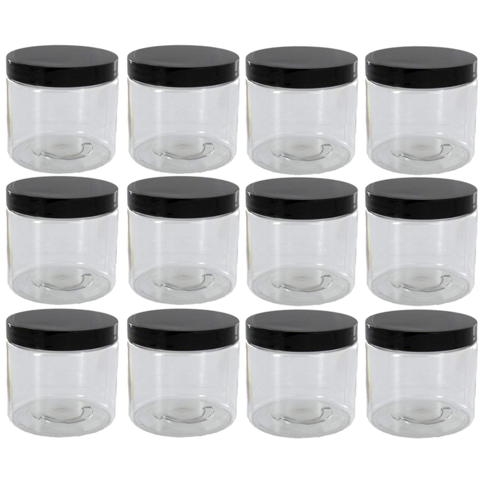 4oz Clear Plastic Jars with Blank Labels - BPA Free PET Plastic Containers (12 Pack) - Perfect for DIY Crafts, Homemade Cosmetics, and Small Batch Food Storage