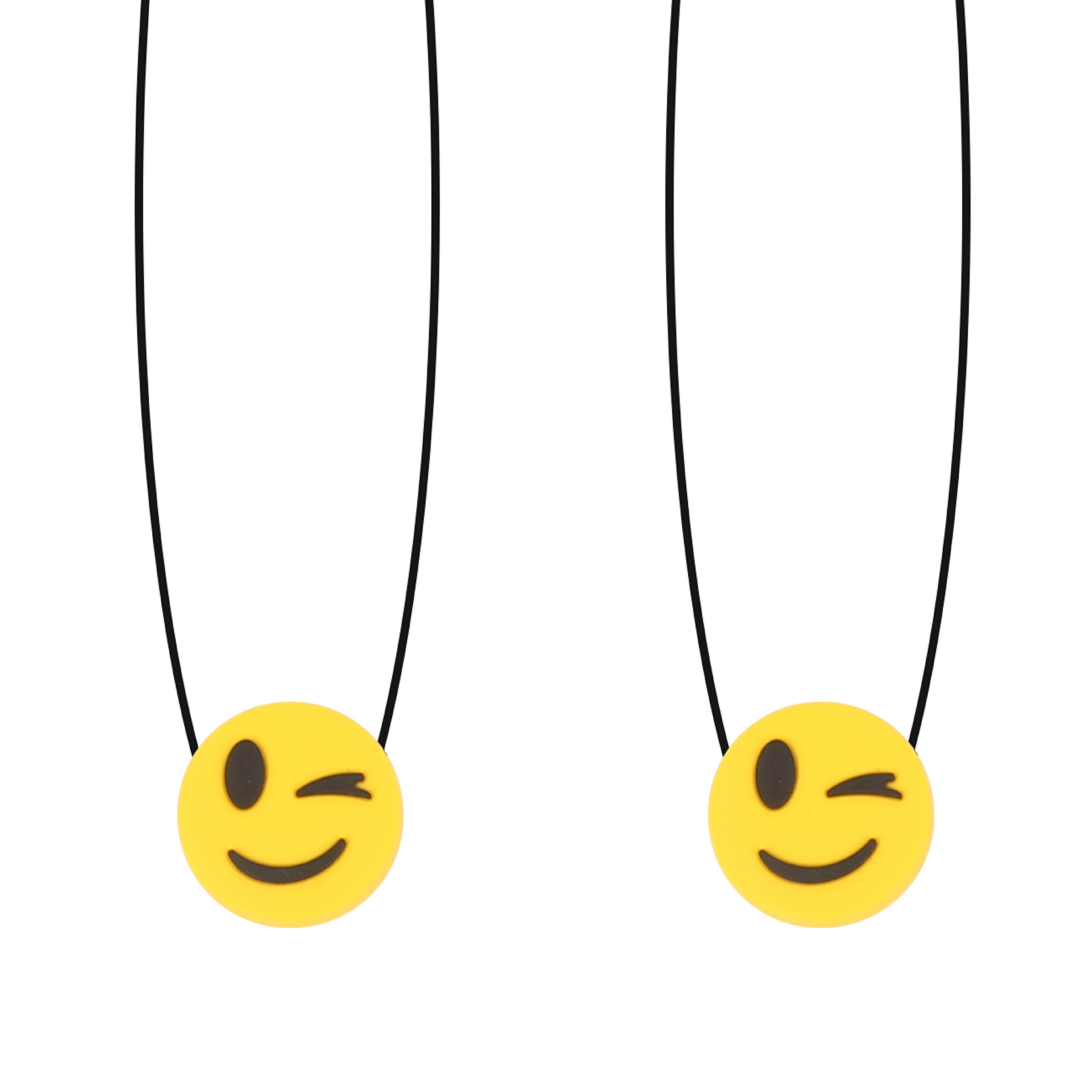 Fun & Functional Winking Emoji Chew Necklace for Kids - 2 Pack Sensory Chew Necklaces for Anxiety Relief & Oral Motor Stimulation - Textured Chewing Jewelry for Special Needs Children Ages 3+ - Perfect for School, Travel & Sensory Play