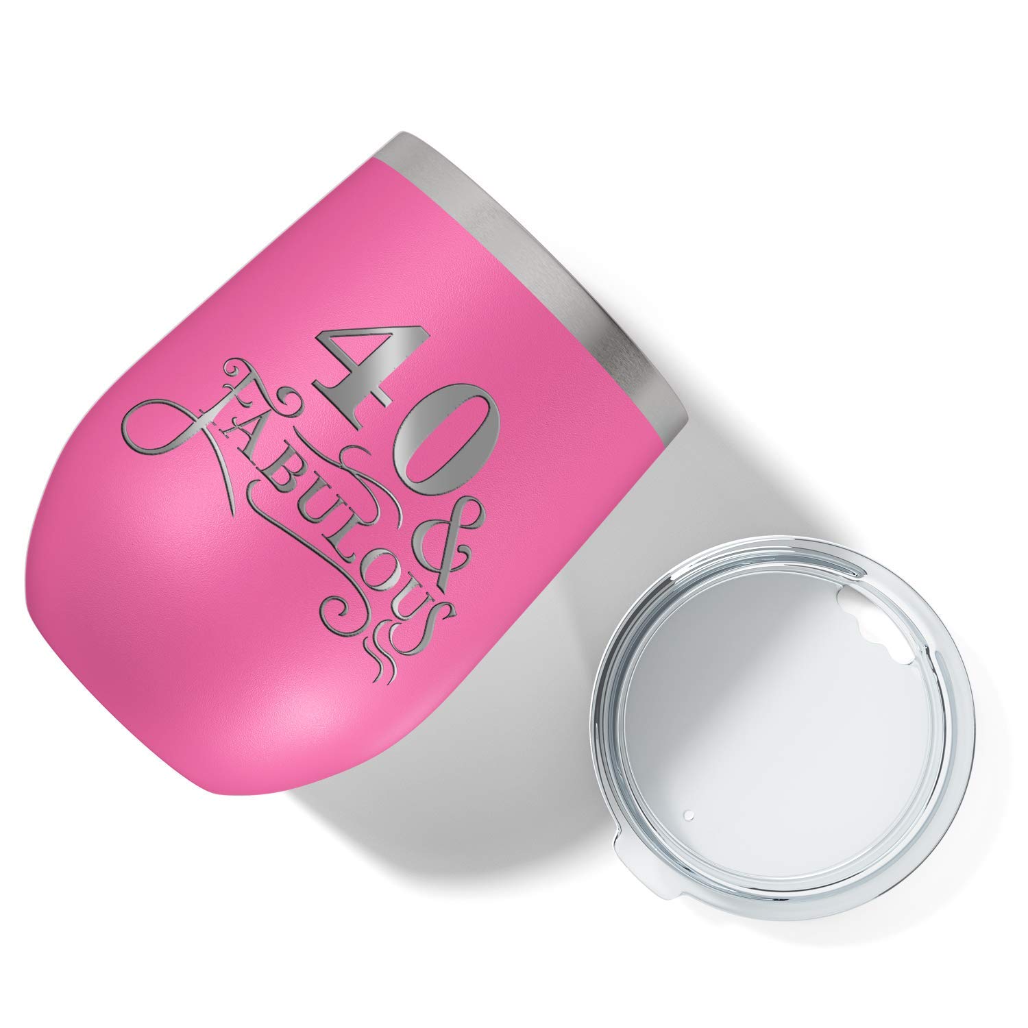 40 & Fabulous 12oz Insulated Wine Tumbler with Lid - Perfect 40th Birthday Gift for Women, Pink Stainless Steel Cup for Wine, Cocktails & Iced Coffee - Great for Parties, Office & Outdoor Use