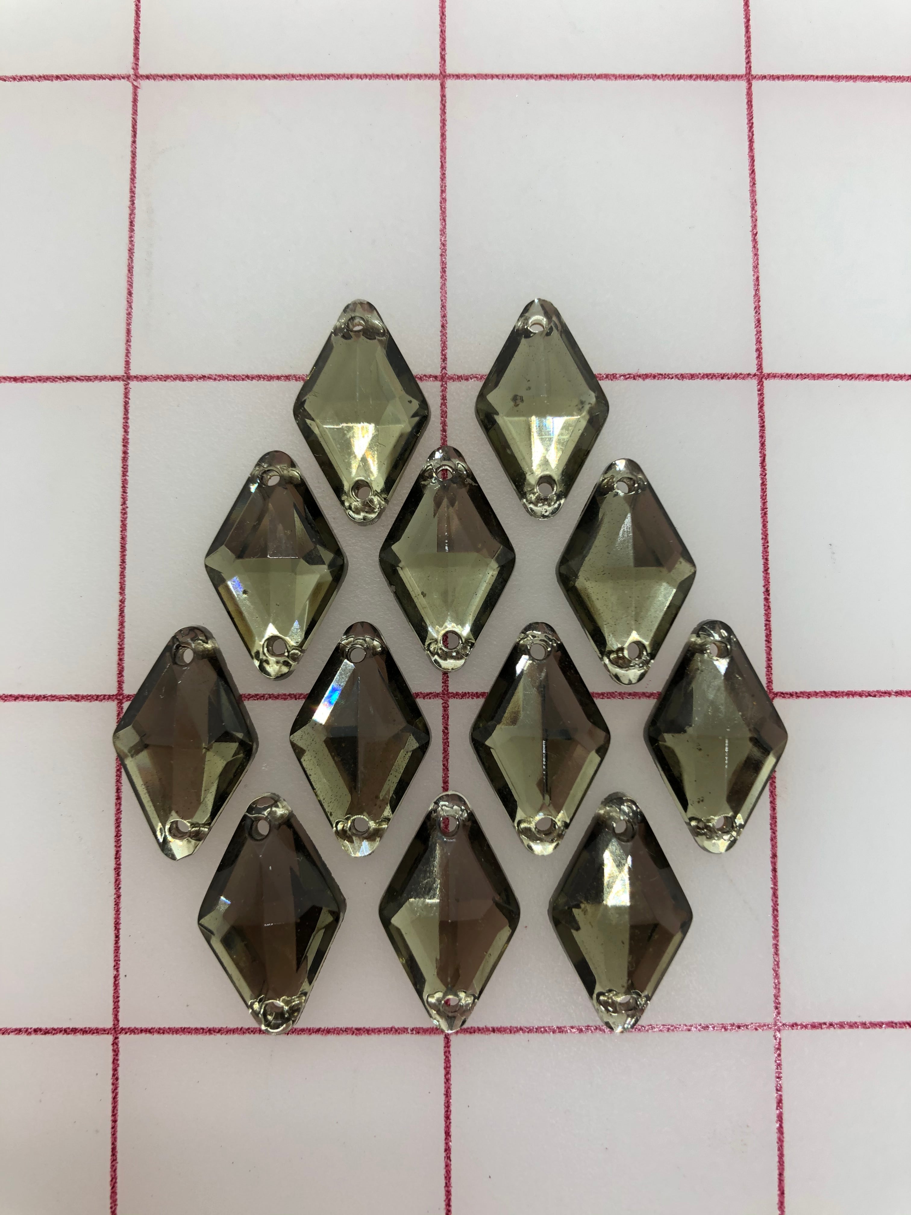 12 Pack 18x11mm Czech Black Diamond Rhinestones - Diamond Shape Sew On for DIY Clothing, Jewelry, and Craft Projects