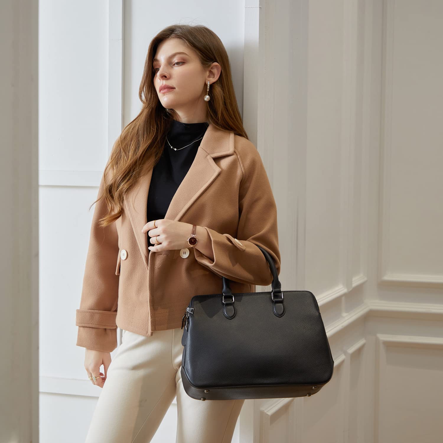 HESHE Genuine Leather Women's Handbags - Tote, Shoulder, Crossbody & Top Handle Purses for Work, Travel & Everyday Use