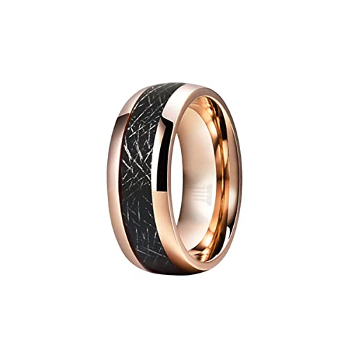18K Rose Gold Black Meteorite Tungsten Ring for Men - 8mm Durable Wedding Band, Engagement Gift for Him & Her - Perfect for Anniversaries, Proposals & Special Occasions