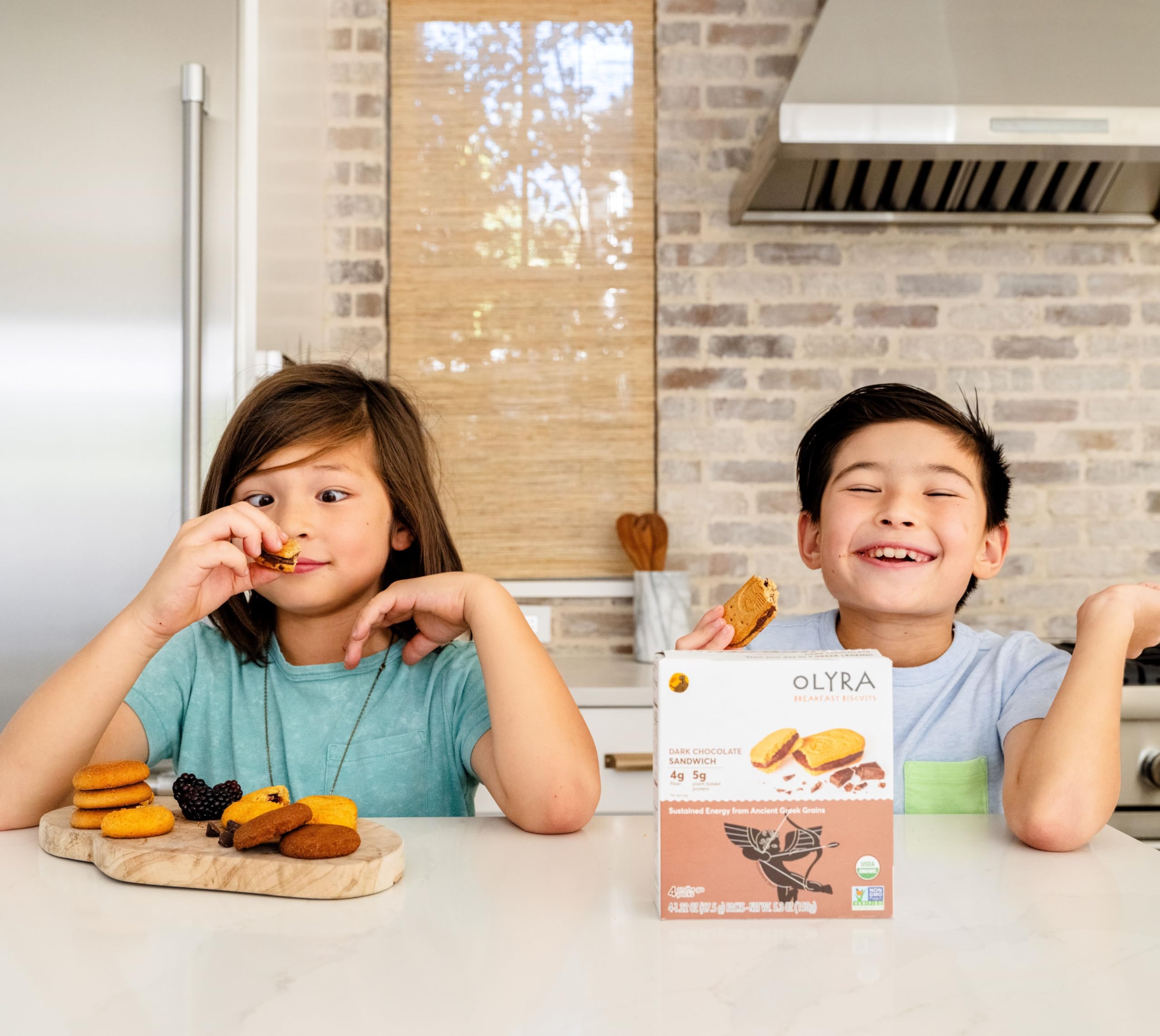 Olyra Dark Chocolate Sandwich Breakfast Biscuits - Healthy Low Sugar Organic Vegan Cookies for Adults & Kids - USDA Certified Non-GMO Snacks (24 Pack) - Perfect for Office, School & On-the-Go Snacking