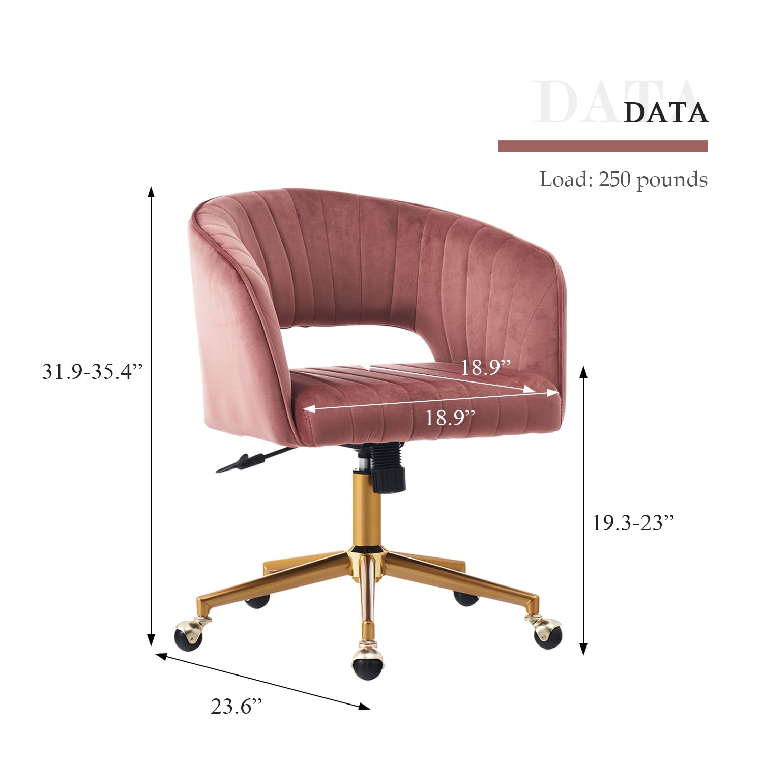 Velvet Office Desk Chair - Modern Adjustable Ergonomic Home Office Chair with Wheels & Swivel Base, Comfortable Vanity Chair for Bedroom, Study, or Workspace (Bean Paste Red) - Perfect for Home Offices, Gaming Setups & Makeup Vanities