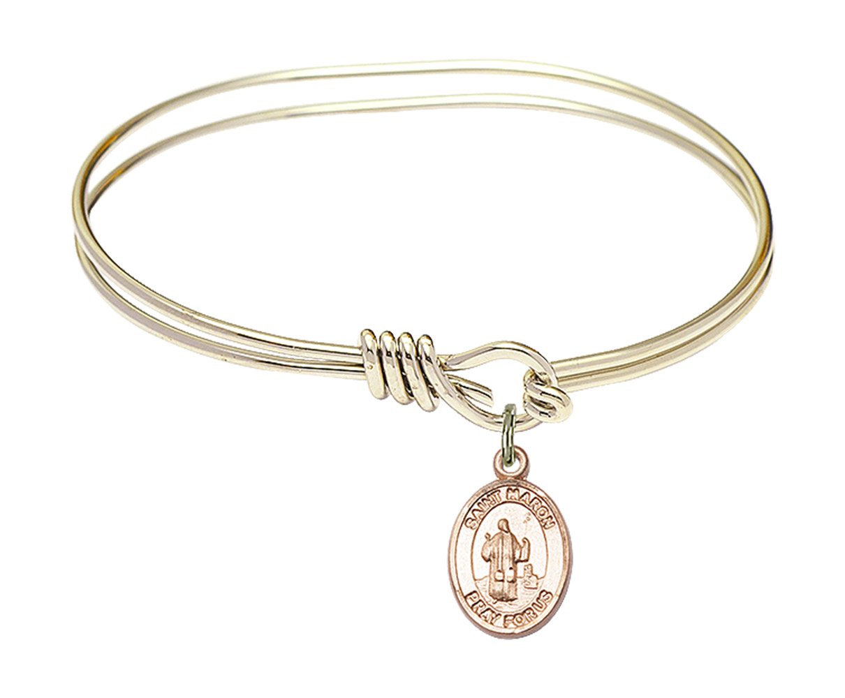 Gold-Filled Oval Eye Hook Bangle Bracelet with St. Maron Charm - Elegant Religious Jewelry for Women, Perfect for Church, Weddings & Everyday Wear