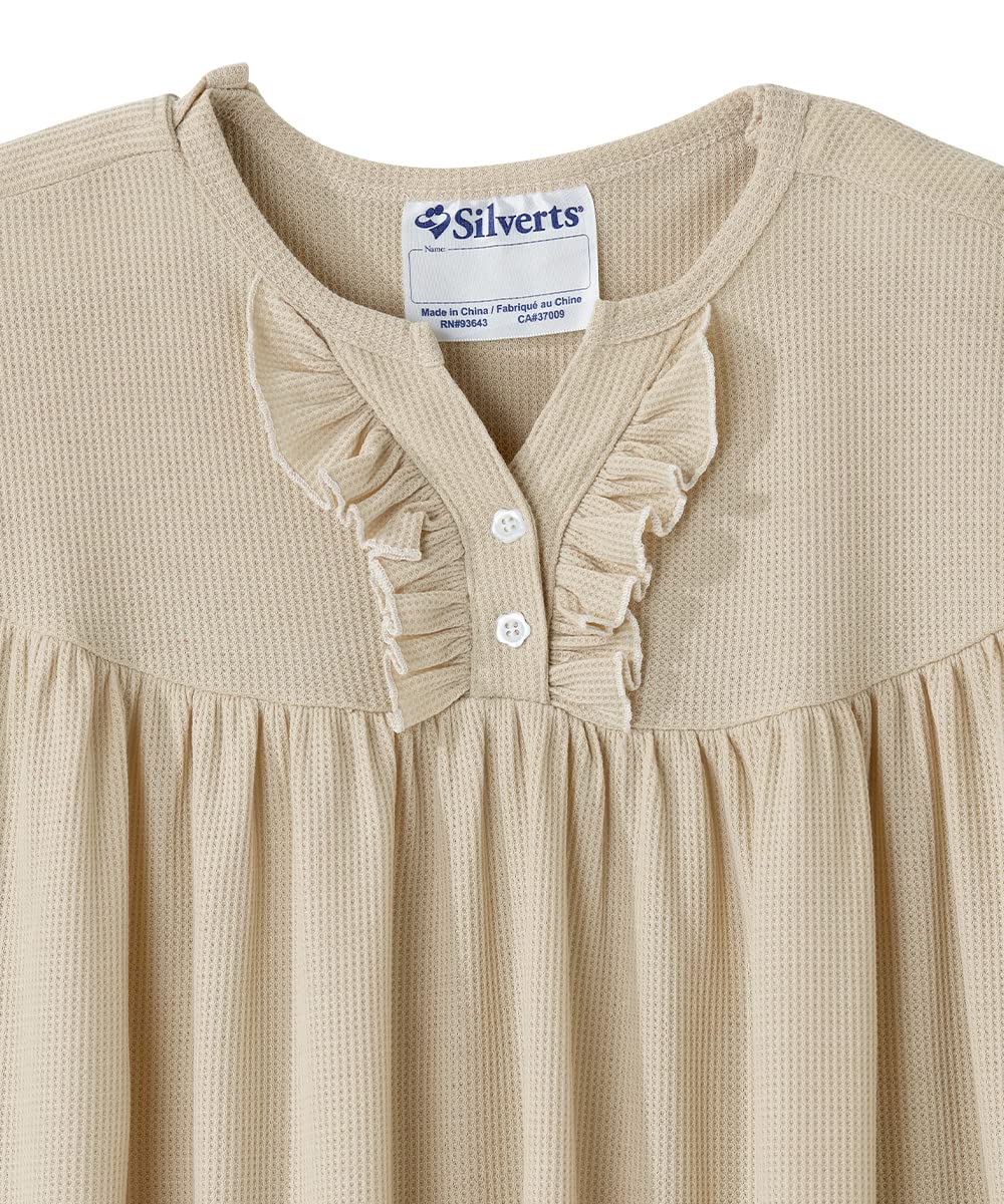 Adaptive Waffle Knit Nightgown for Women - Open Back Hospital Gown with Bows for Seniors & Elderly Care | Comfortable Post-Surgery & Home Recovery Wear