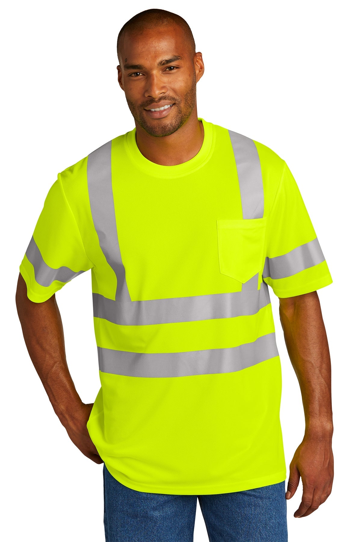 CornerStone ANSI 107 Class 3 Safety Yellow Mesh Custom T-Shirts - High Visibility Workwear for Construction & Roadside Safety