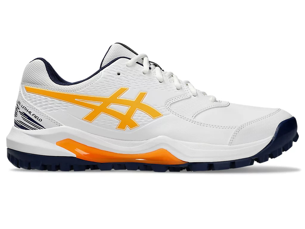 ASICS Gel Lethal Field 2 White/Stadium Orange Rubber Spike Cricket Shoes - Lightweight Performance Footwear for Cricket Players | Perfect for Matches & Training Sessions