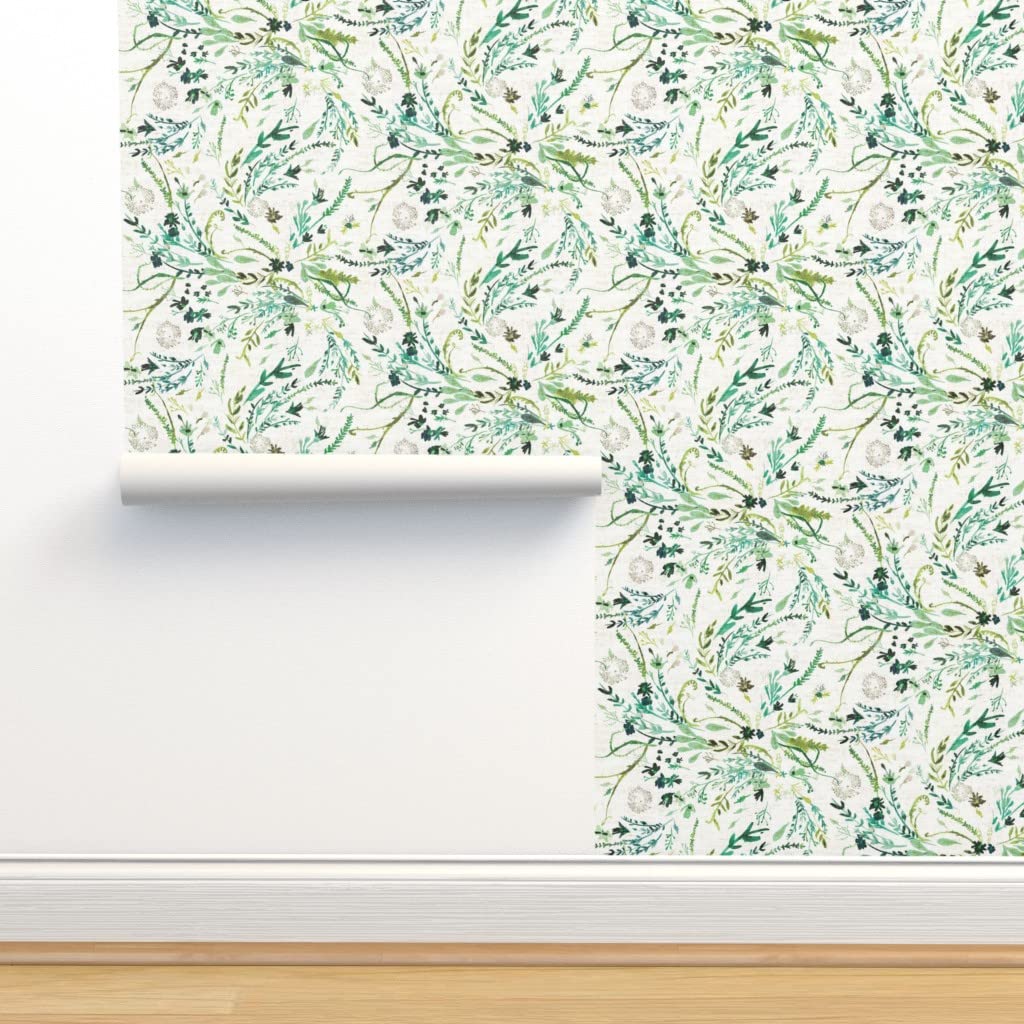 Removable Wallpaper 12ft x 2ft - Spring Leaves White Greenery Botanical Ferns Design | Eco-Friendly Peel & Stick Wallpaper for Nursery, Bedroom, Living Room | Gender Neutral Nature-Themed Home Decor