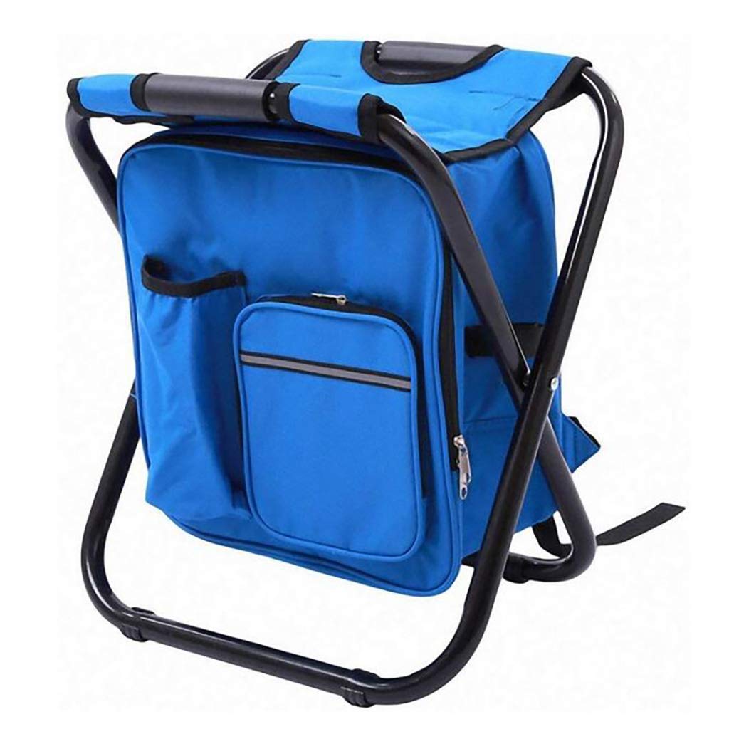 QTQHOME Large Folding Fishing Backpack Chair - Portable Camping Stool with Cooler Insulation - Foldable Picnic Bag for Beach, Travel & Outdoor Activities (36x29x41cm/14x11x16inch) Navy Blue - Perfect for Fishing Trips, Camping Adventures & Beach Outings