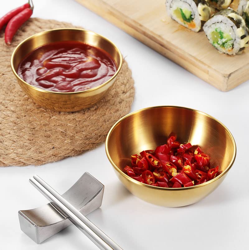 12PCS 3.46 Inch Stainless Steel Mini Sauce Bowls - Gold Round Individual Seasoning Dishes for Sushi, Dipping Sauces & Appetizers | Perfect for Restaurants, Home Dining & Party Serving