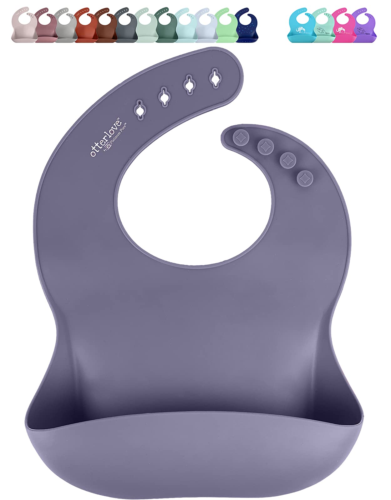 Otterlove Silicone Baby Bib – 100% Pure Platinum LFGB Certified, BPA & Phthalate Free – Wide Food Catcher Pocket – Easy Clean, Mess Proof, Dishwasher Safe – Perfect for Toddler Mealtime, Baby Led Weaning & Messy Eating