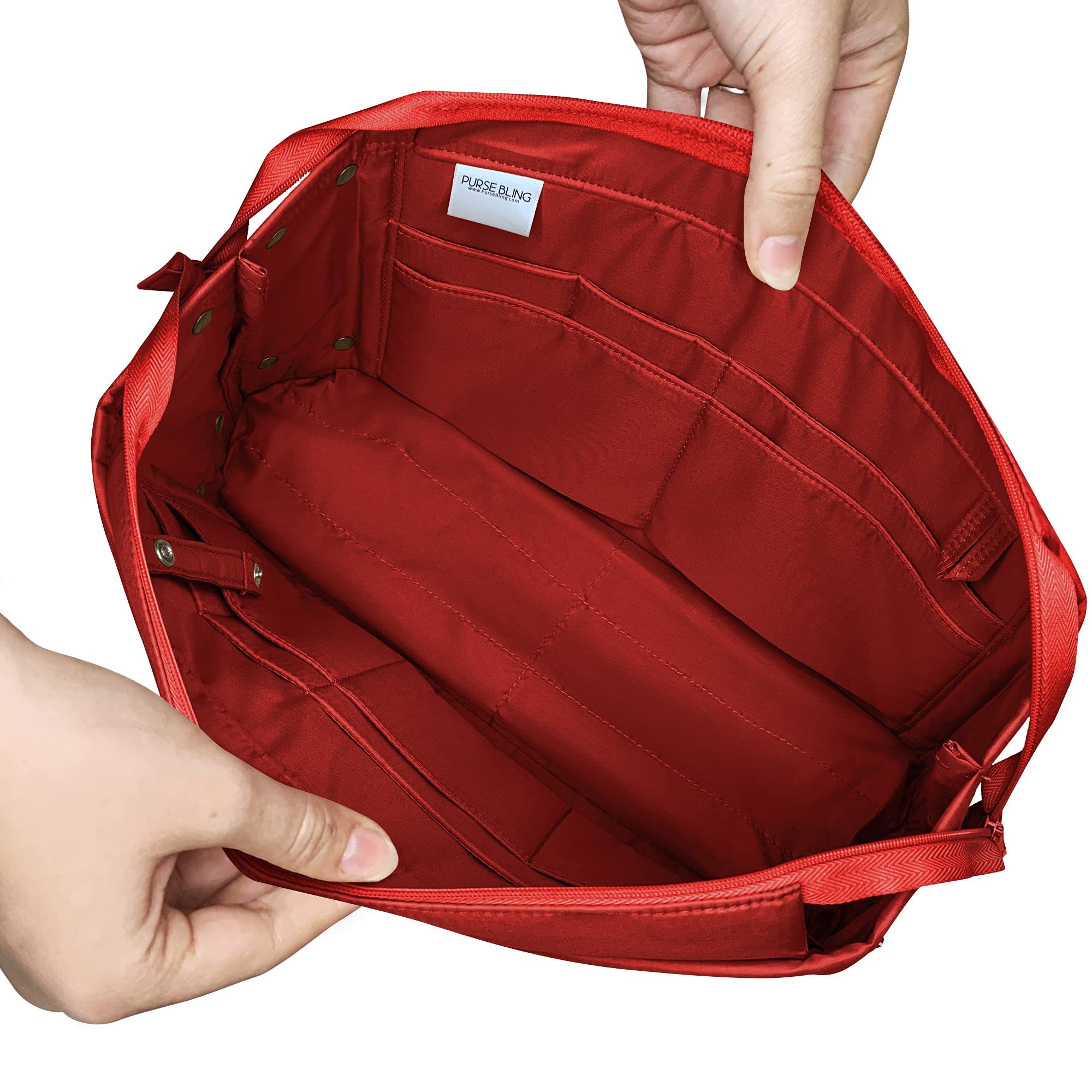 Purse Bling Exclusive Zippered Handbag Organizer Insert - Perfect for Speedy, Neverfull, On The Go & Graceful Totes (Extra Jumbo, Red) - Keep Your Bag Neat & Stylish for Work, Travel & Daily Use