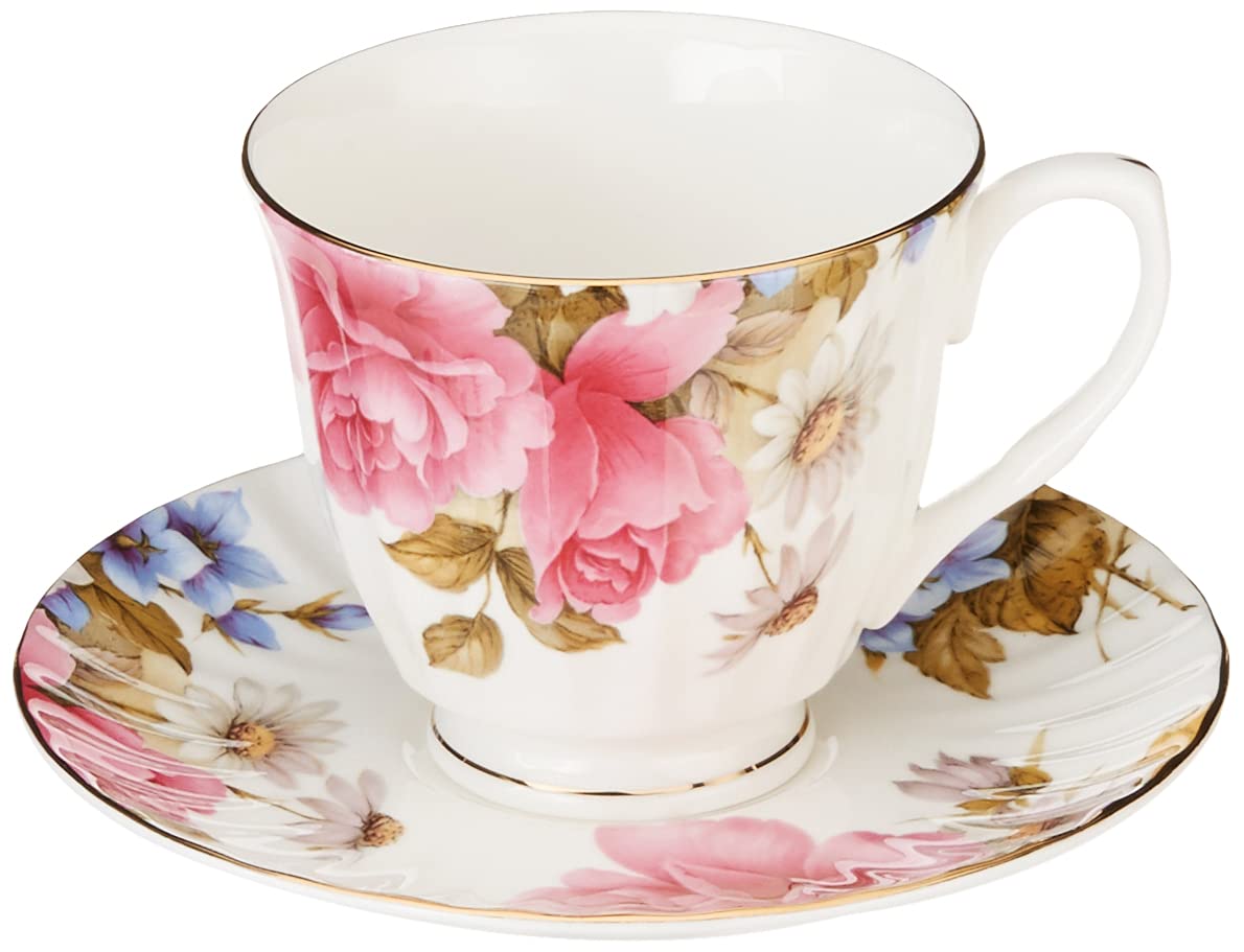 Gracie Bone China 11-Piece Tea Set - Elegant Pink Grace's Rose Floral Design for Afternoon Tea, Bridal Shower & Home Decor