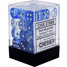 Chessex 36-Piece Dark Blue with White Nebula 12mm Six-Sided Dice Set (D6) - Perfect for Tabletop RPGs, Board Games, and Dungeons & Dragons