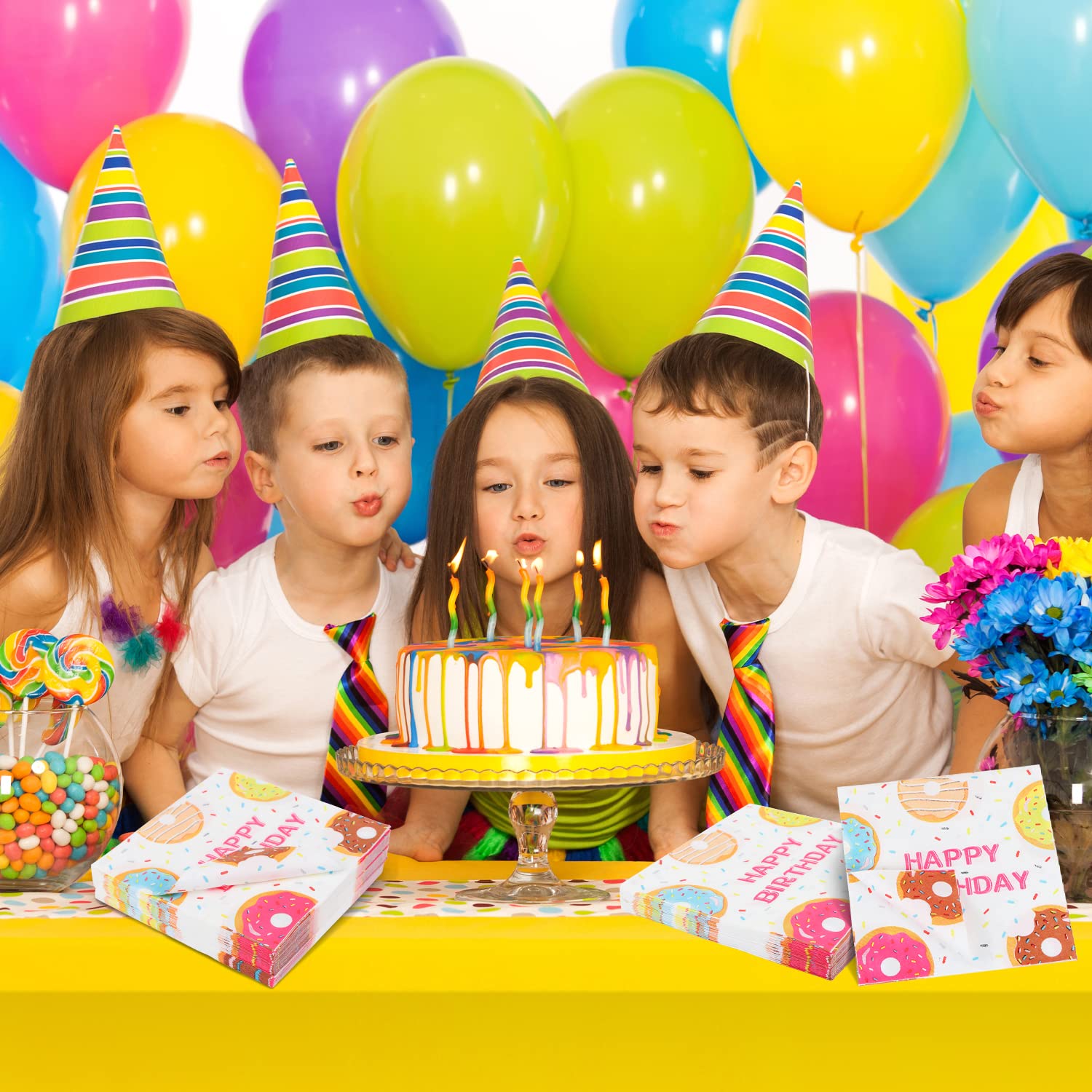 40 Pack Donut Party Napkins - 13x13 Inch Happy Birthday Paper Napkins for Donut Themed Parties, Baby Showers & Birthday Decorations - Cute Donut Tableware for Dessert Tables & Celebration Supplies