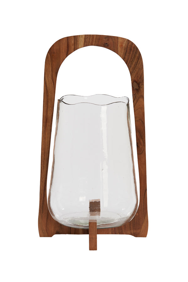 Anosy Small & Large Hurricane Candle Holder - Black, Natural Wood & Clear Glass Finish - Perfect for Home Decor, Wedding Centerpieces, and Romantic Ambiance