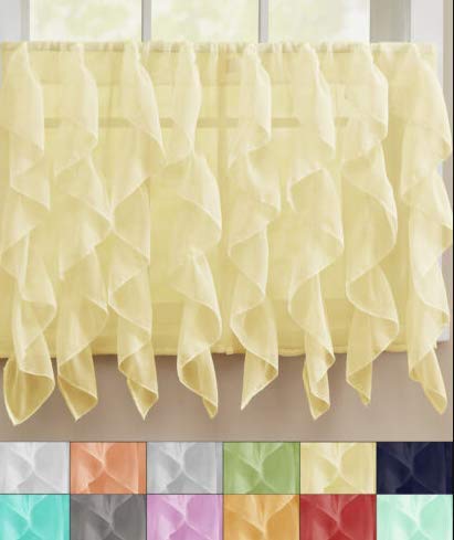Sheer Voile Window Kitchen Curtains 36 Inch Tier Pair with Vertical Ruffle - Light Filtering Drapes for Dining Room & Cafe (Dusty Lavender) #LNN01YN - Perfect for Farmhouse, Cottage & French Country Style Decor