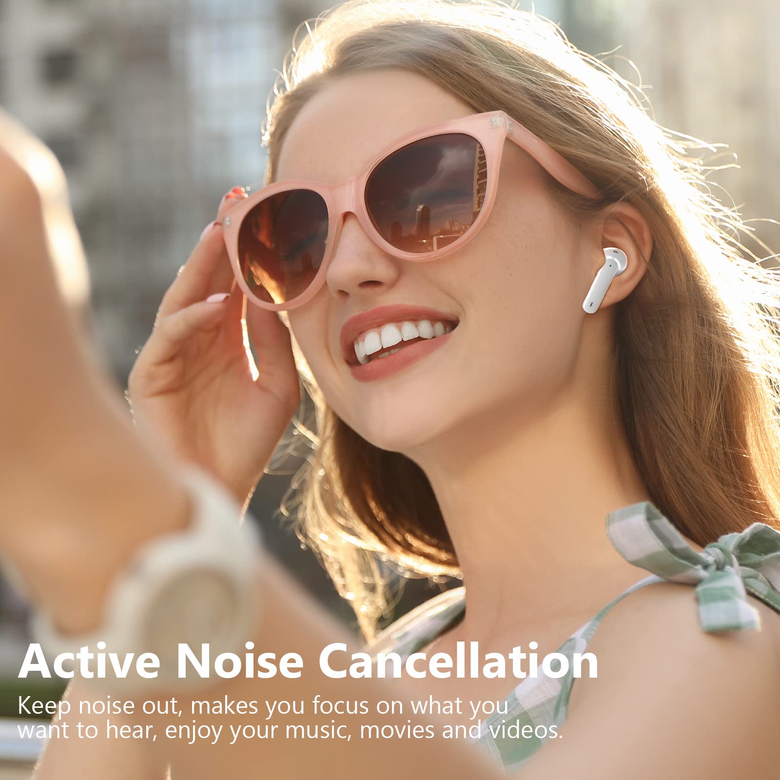 Wireless Earbuds Bluetooth 5.0 with Active Noise Cancelling, IPX7 Waterproof in-Ear Headphones with Charging Case for iPhone Android - Perfect for Music, Gaming, Calls & Workouts (White)
