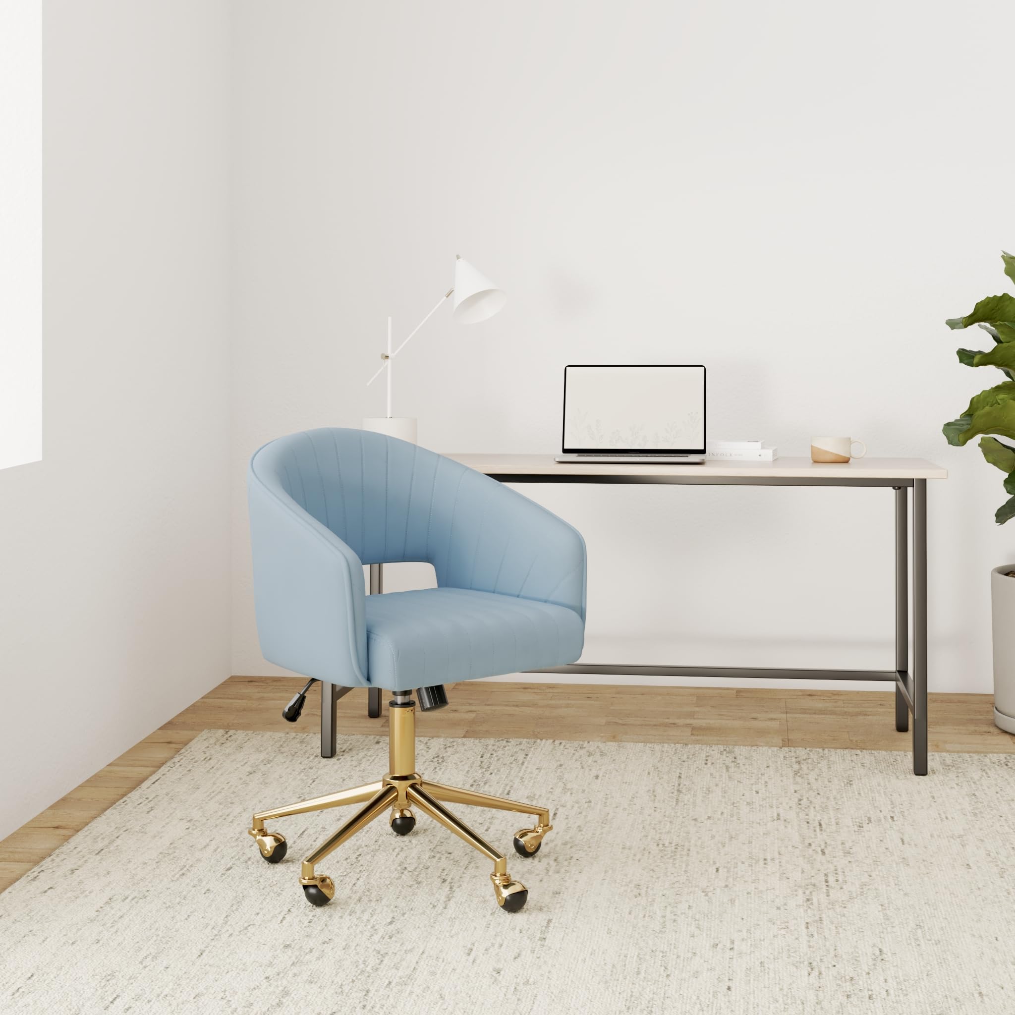 Ergonomic Velvet Swivel Office Chair with Gold Base - Modern Tufted Accent Armchair for Women & Girls - Comfortable Computer Desk Chair for Home Office, Study & Living Room (Blue) - Perfect for Work, Gaming & Relaxation