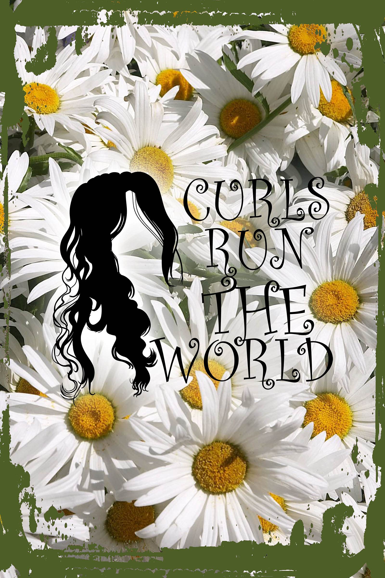 Funny Strong Women Wall Art - Daisy Flower Flat Canvas Decor with 'Curls Run The World' Quote for Girls with Long Hair, 12x16 Inches, Perfect for Bedroom, Office & Gift Giving