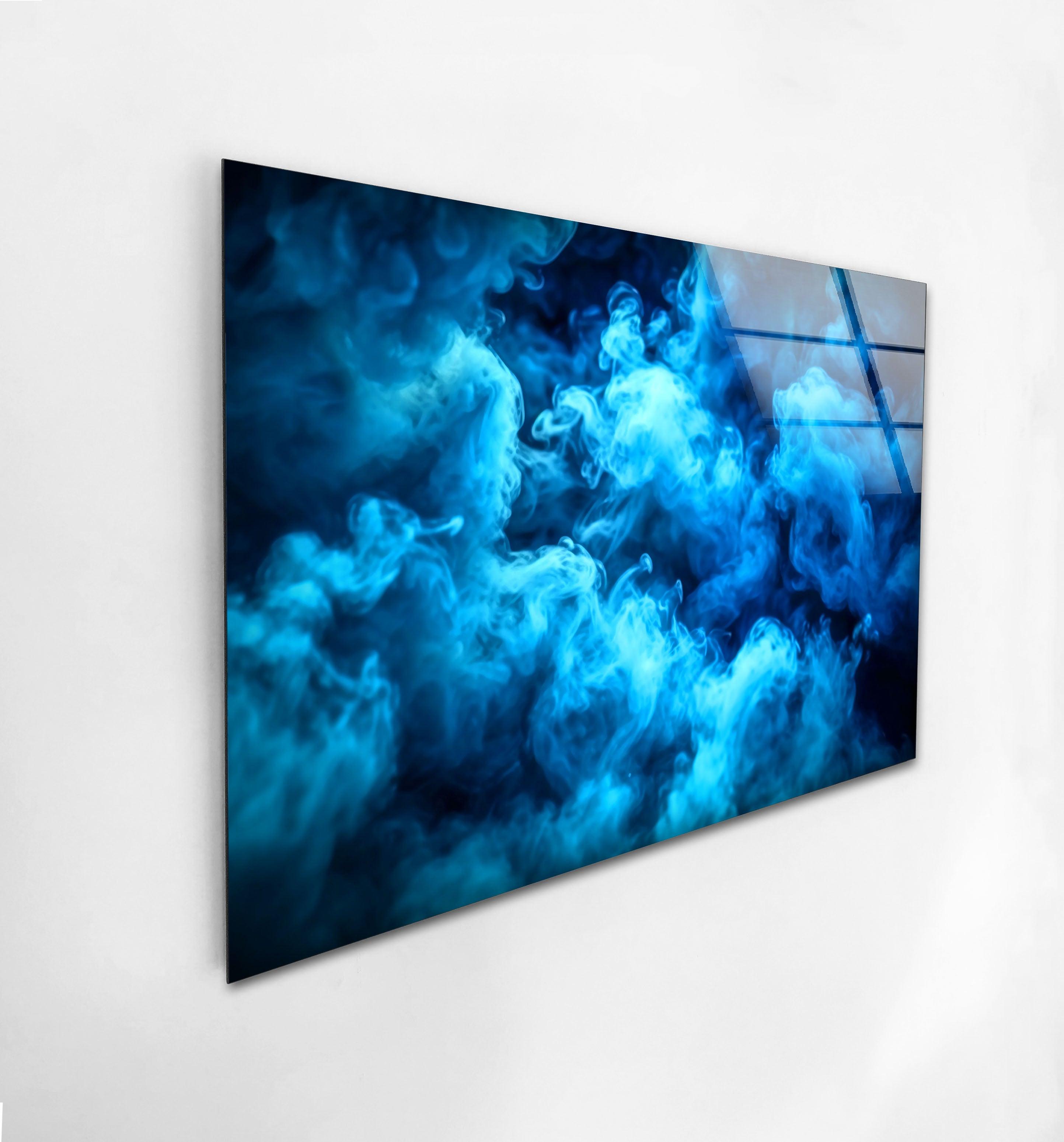 Blue Smoke Glass Wall Art - Modern Abstract Decor for Living Room, Bedroom & Office - Handmade Glass Artwork for Home & Office Decor