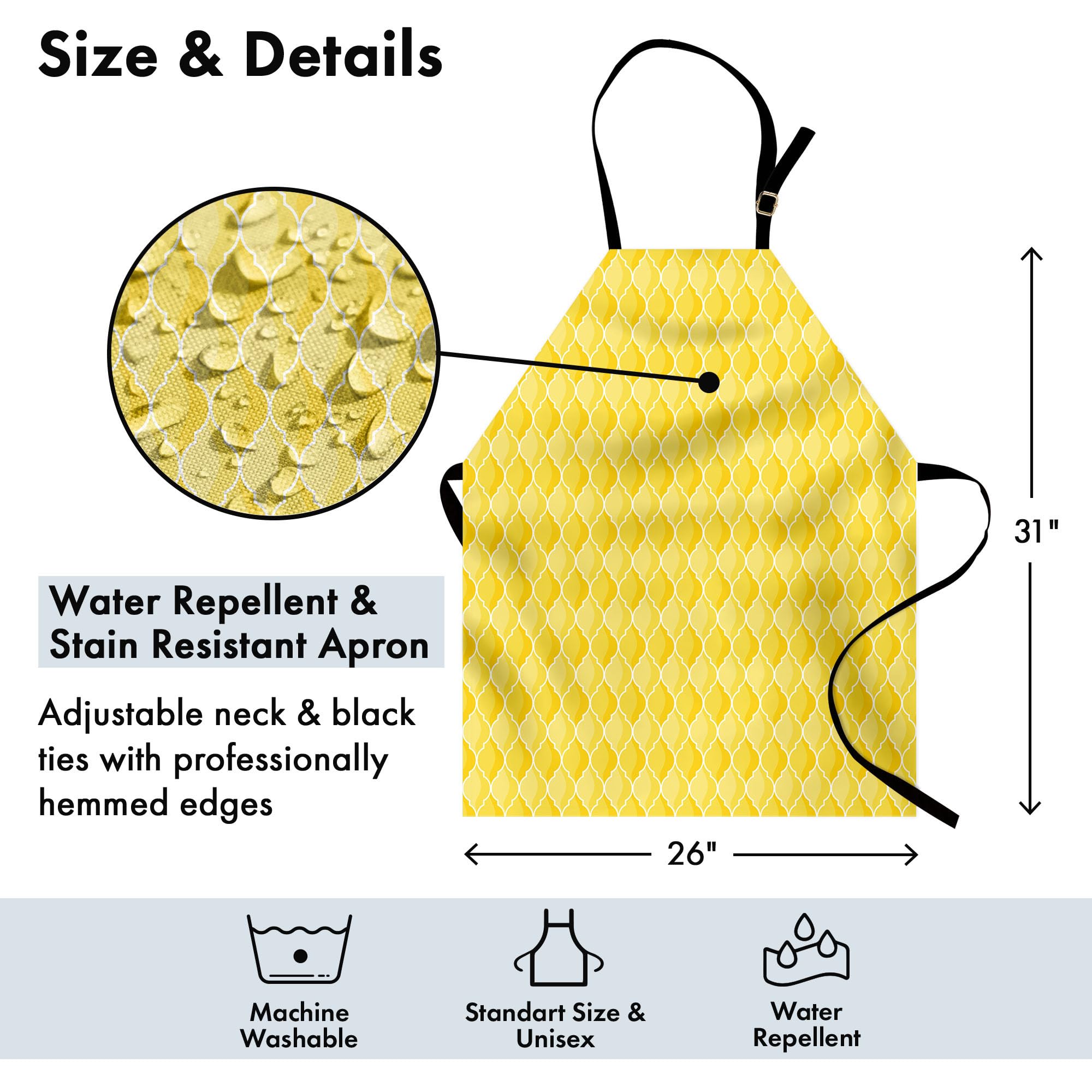 Ambesonne Yellow Apron - Quatrefoil Moroccan Design for Cooking & Baking