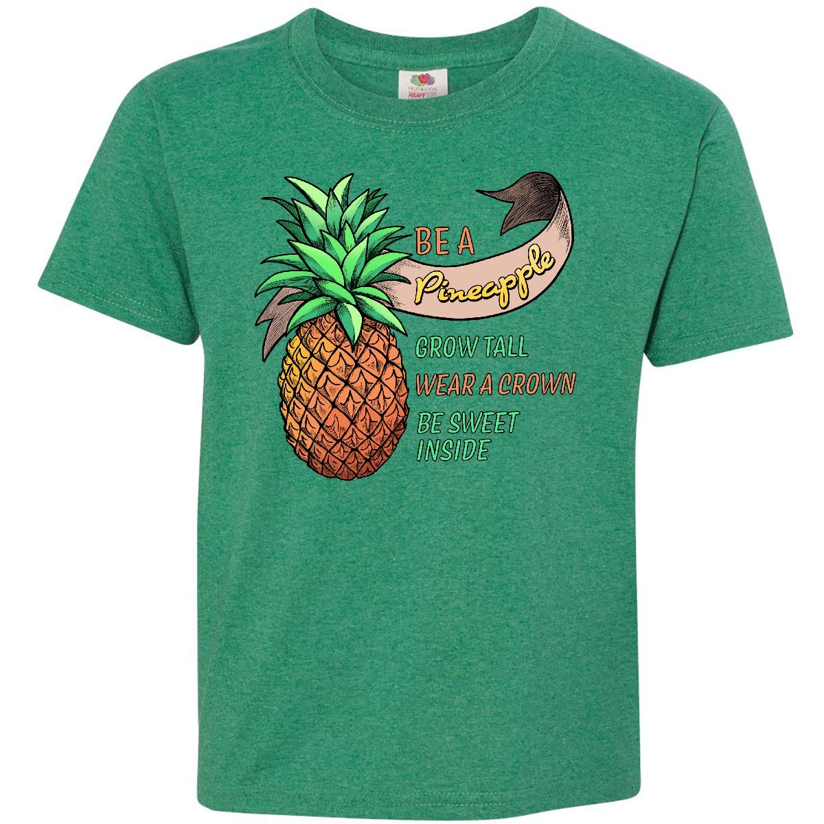 Inktastic Be a Pineapple Grow Tall Wear a Crown Be Sweet Youth T-Shirt - Fun & Inspirational Graphic Tee for Kids, Girls & Boys - Perfect for School, Parties & Everyday Wear