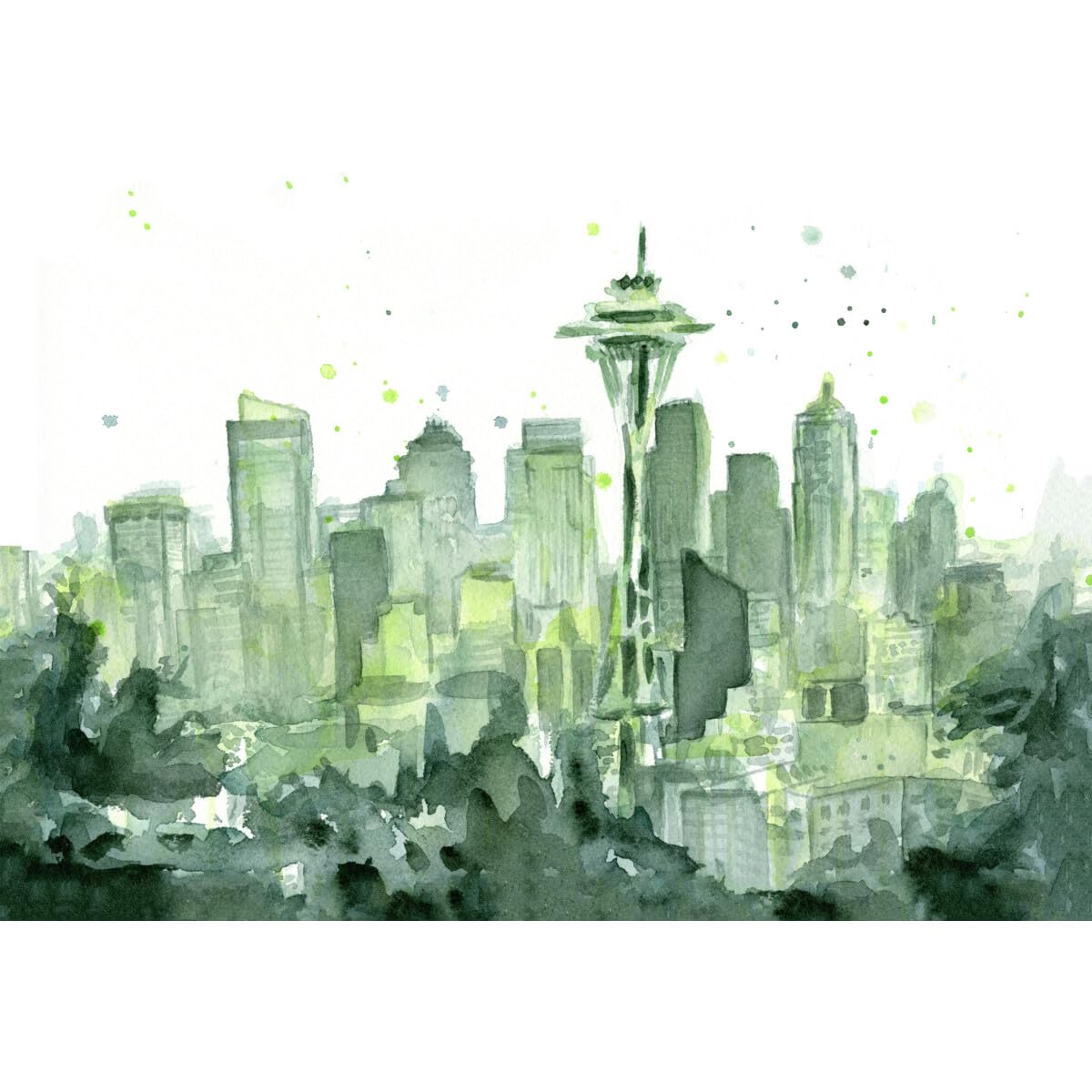 Design By Humans Unisex Seattle Space Needle Watercolor by Olechka Hoodie | Artistic Pullover Sweatshirt | Casual Streetwear for Men & Women | Perfect for Urban Fashion & Travel Enthusiasts