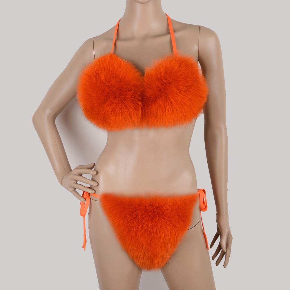 Luxury Women's Triangle Bikini Set - Genuine Fox Fur Lingerie for Swimwear & Boudoir - Perfect for Beach Vacation, Honeymoon, and Sensual Nights