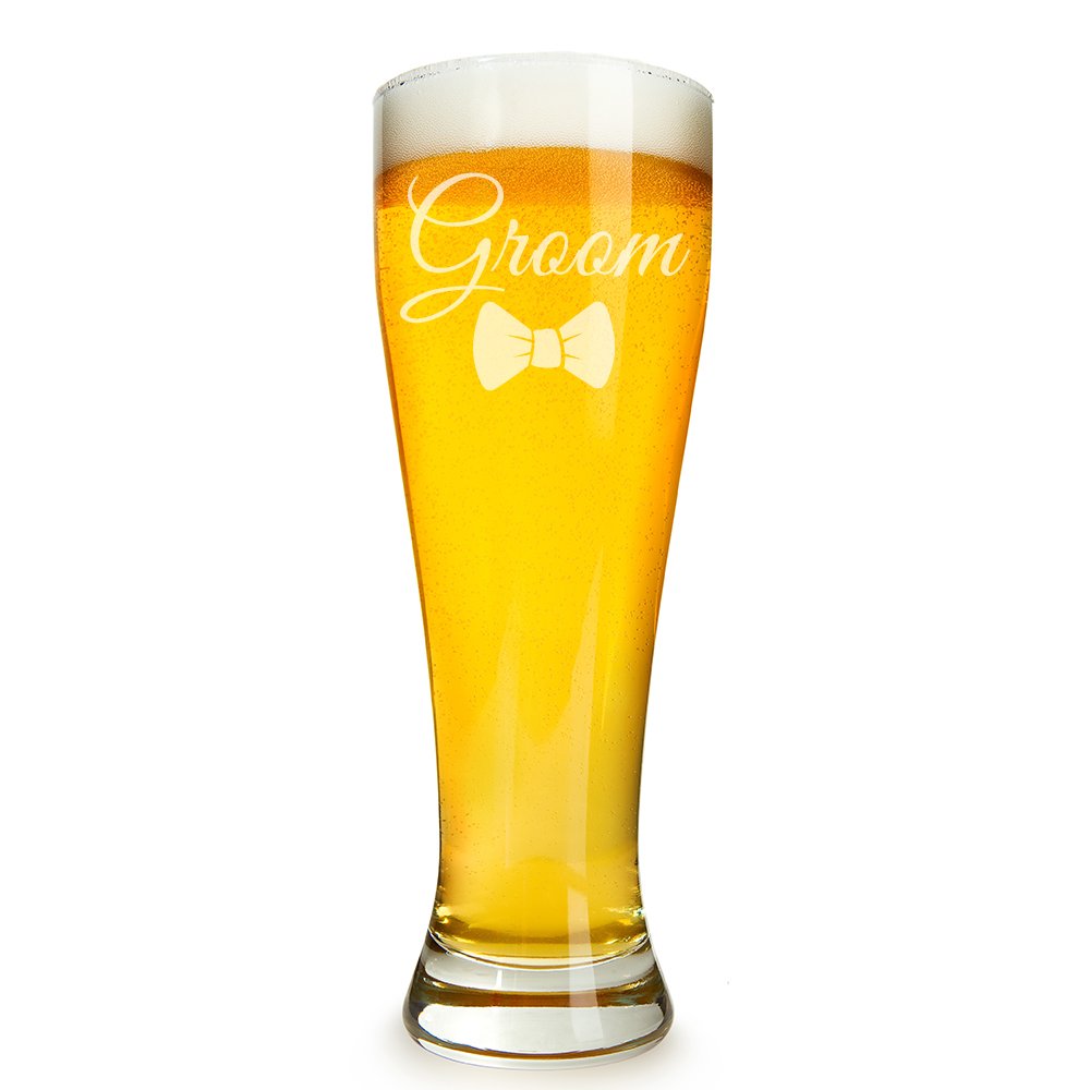 Personalized Engraved 16oz Beer Glass with Groom Bowtie Design - Perfect for Weddings, Bachelor Parties & Gifts for Beer Lovers