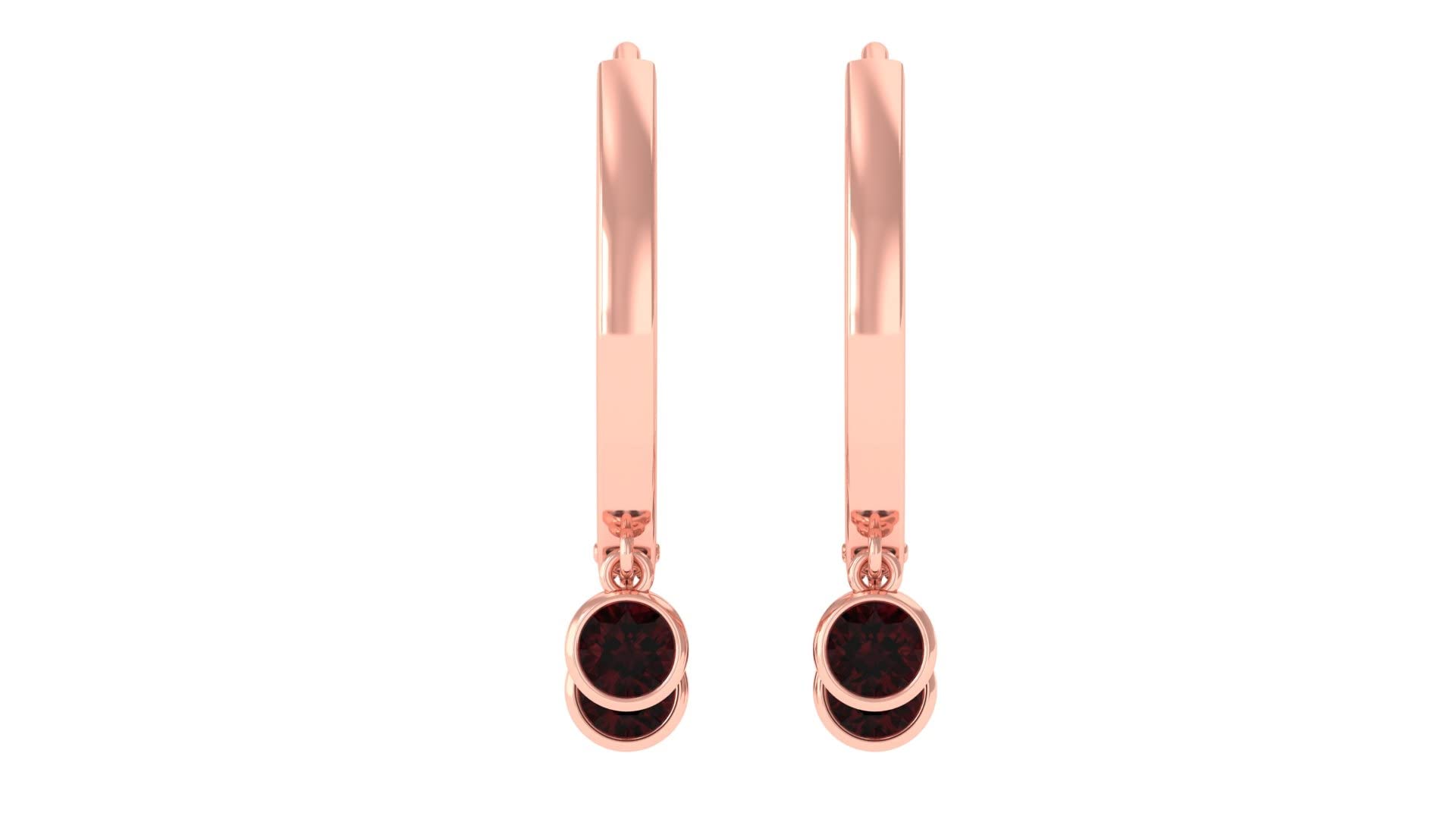 0.75 CT Garnet Hoop Earrings for Women - 14K Solid Gold Bezel Set Drop Earrings with Three Stones | January Birthstone Jewelry Gift for Anniversary, Birthday & Special Occasions