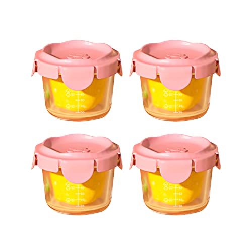Eco-Friendly Kids Glass Food Storage Containers with Lids - Reusable Freezer-Safe Small Jars for Snacks & Dips, Microwave & Dishwasher Safe - Perfect for School Lunches, Baby Food Storage & Meal Prep (Pink, Round)