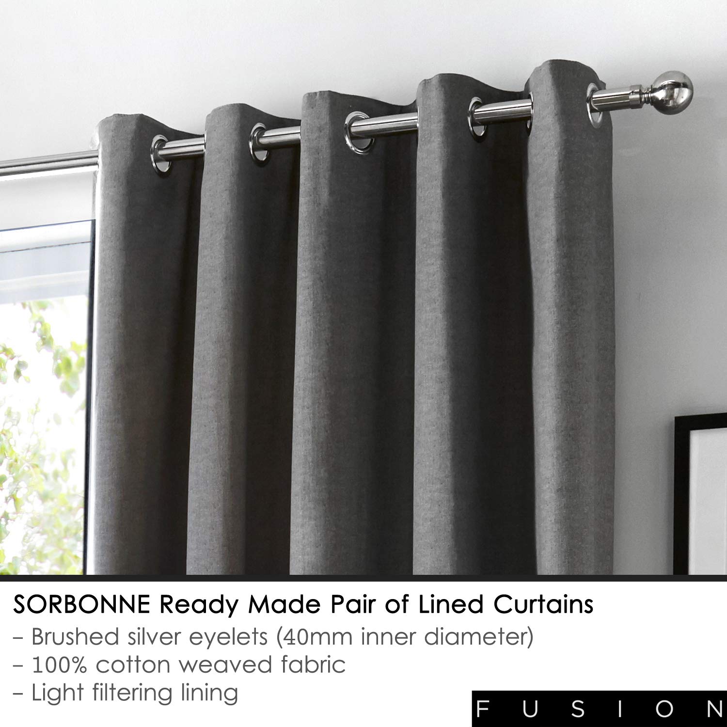 Charcoal Grey Blackout Eyelet Curtains 100% Cotton 90x90 Inches - Ring Top Thermal Insulated Drapes for Bedroom & Living Room - Noise Reducing & Energy Saving Window Treatments