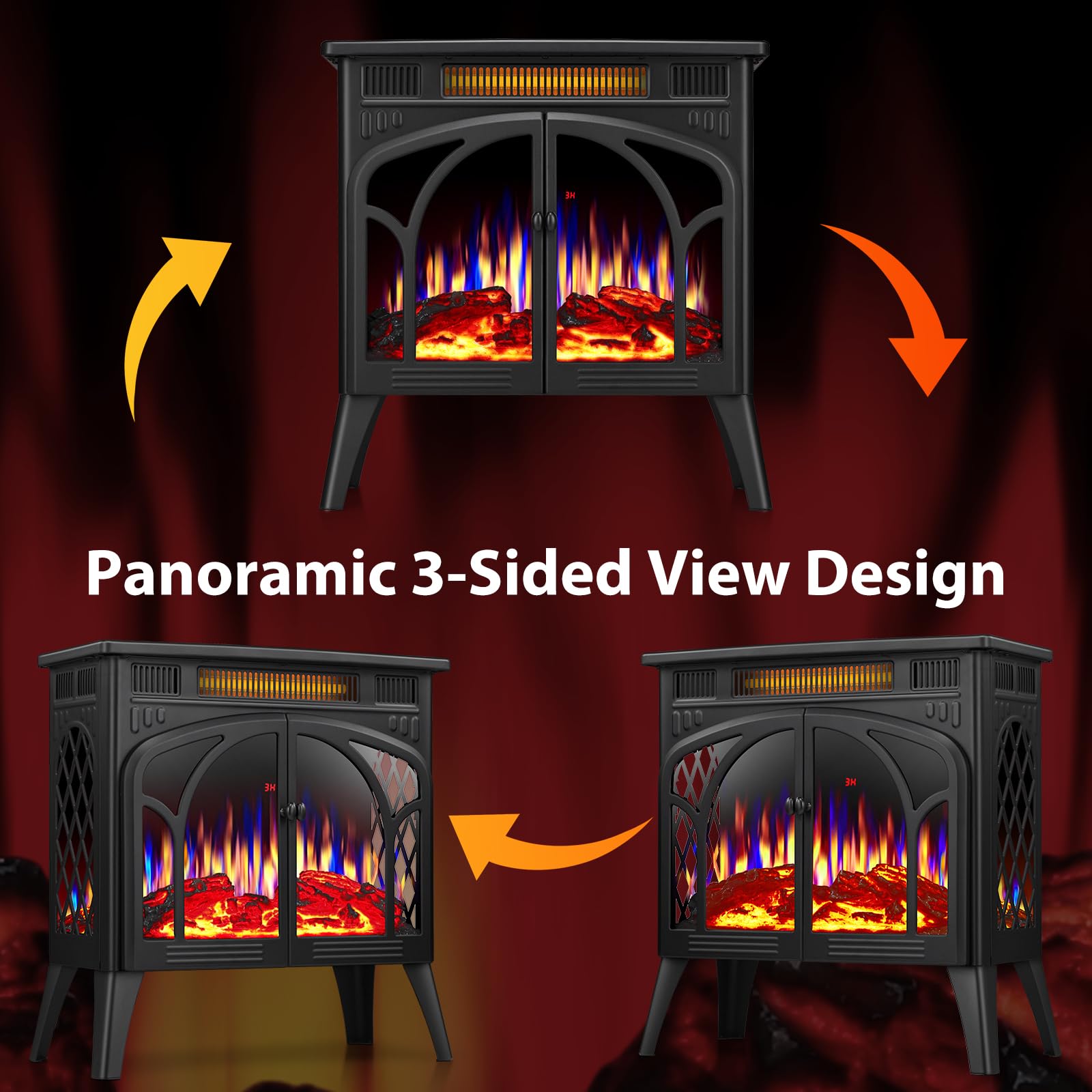 ZAFRO 24-inch Electric Fireplace Heater - 5100 BTU Freestanding Portable Stove with Remote Control & Timer, Adjustable Flame Colors (500W/1500W) - Black - Perfect for Bedroom, Living Room & Office Heating