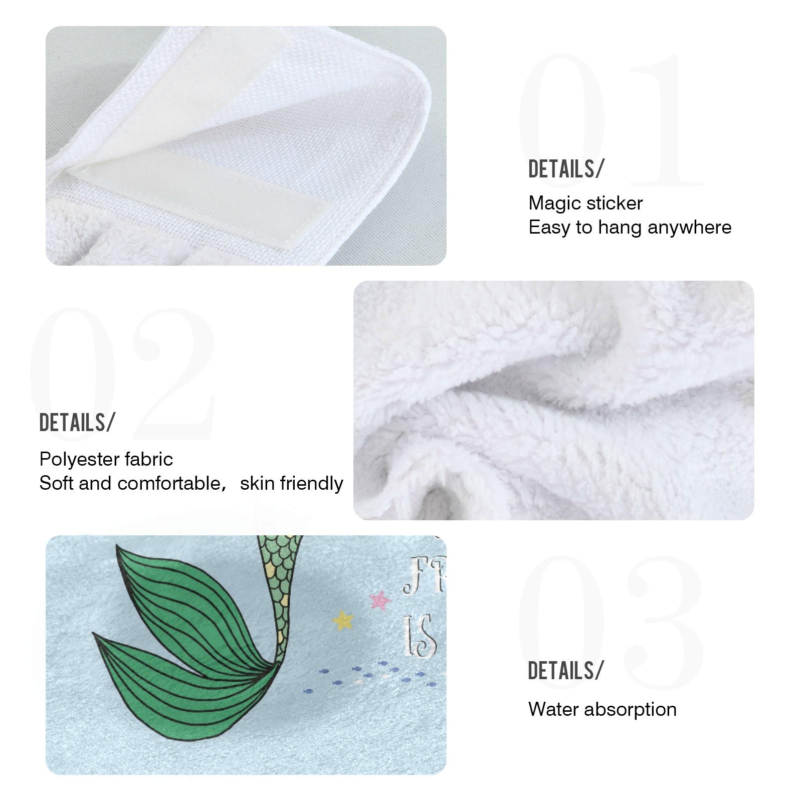Mermaid Kiss Cat Hanging Hand Towels Set of 2 - Soft Microfiber Kitchen Towels with Loops, Absorbent Dish Cloths & Fingertip Towels for Bathroom, Stove - Cute Summer Decor for Home & Kitchen