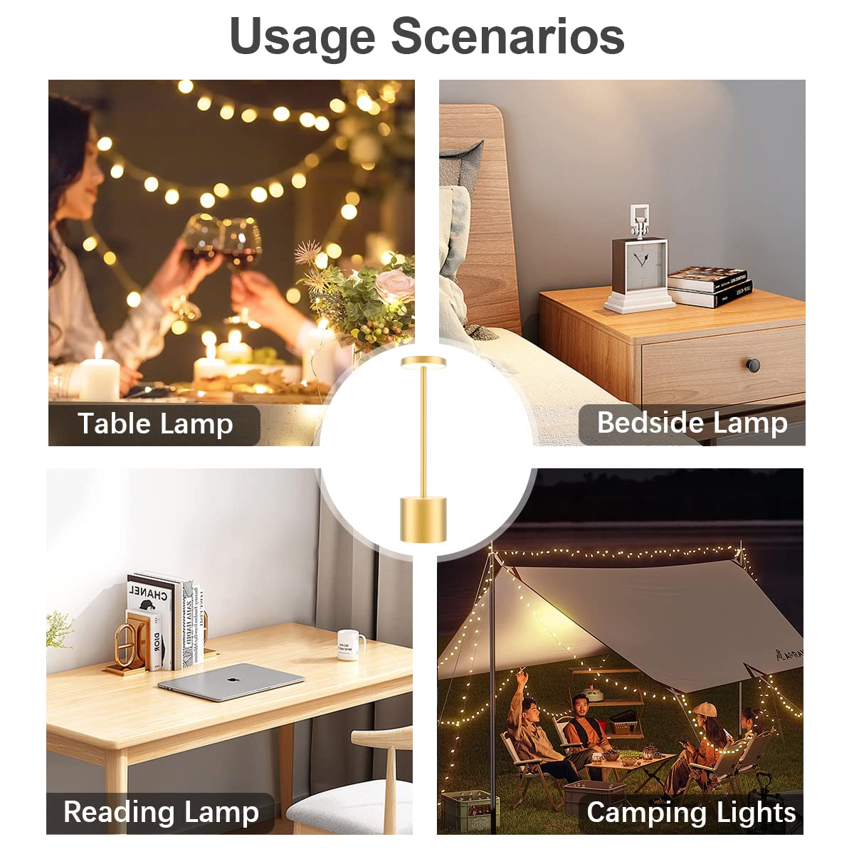 Hapfish Cordless LED Table Lamp Set of 2 - 5000mAh Rechargeable Battery Operated Desk Lamps, Dimmable Table Light for Home Office, Restaurant, Dining Room & Outdoor Use (Gold) | Perfect for Reading, Working & Ambient Lighting