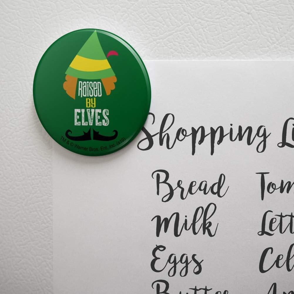 Elf Movie Inspired Raised by Elves Kitchen Fridge Magnet - Funny Christmas Decoration for Refrigerator, Office & Home Decor