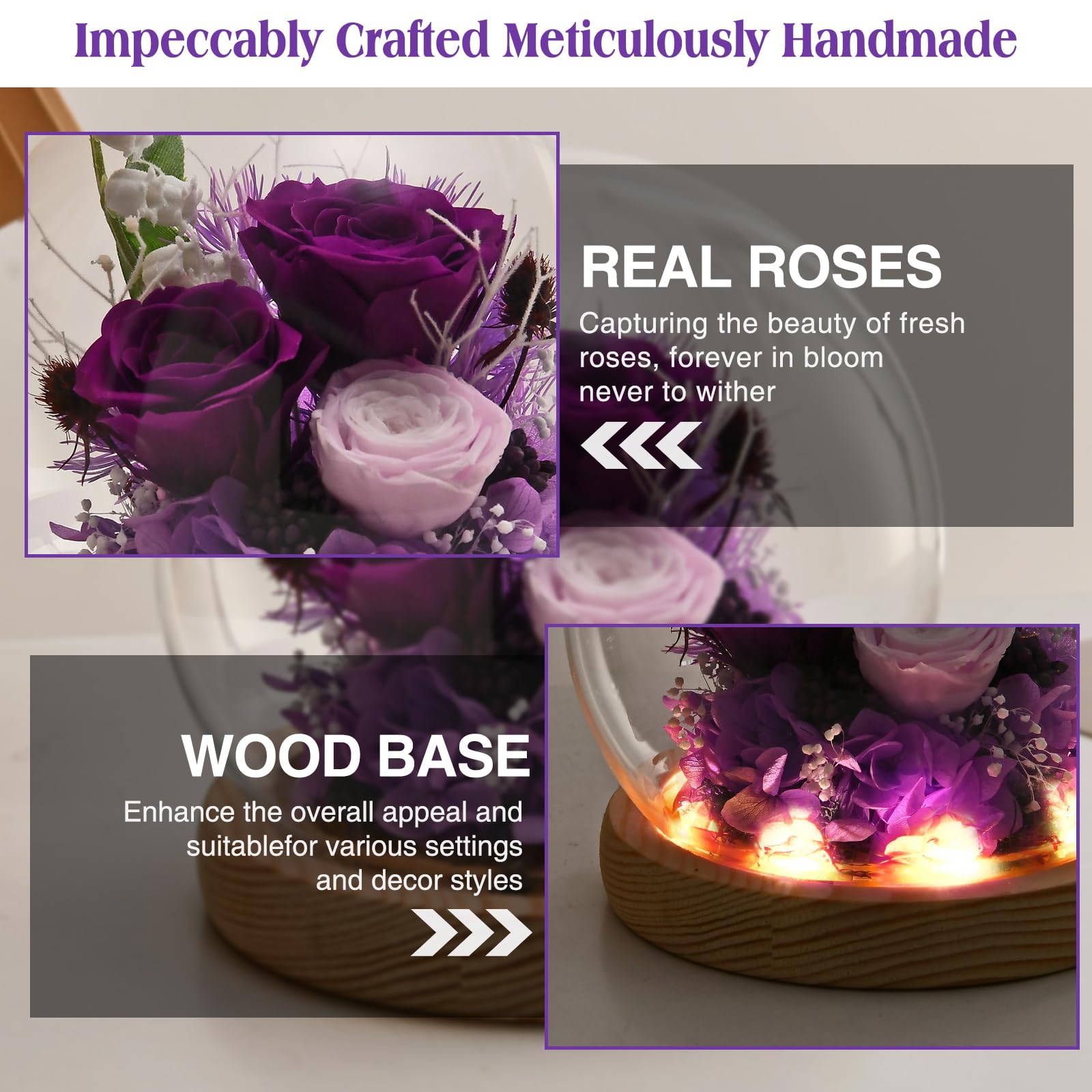 LED Rose in Glass Dome - Elegant Floral Gift for Women, Mom, Wife, Best Friend & Grandma | Birthday, Anniversary, Valentine's Day Present with Prime Delivery