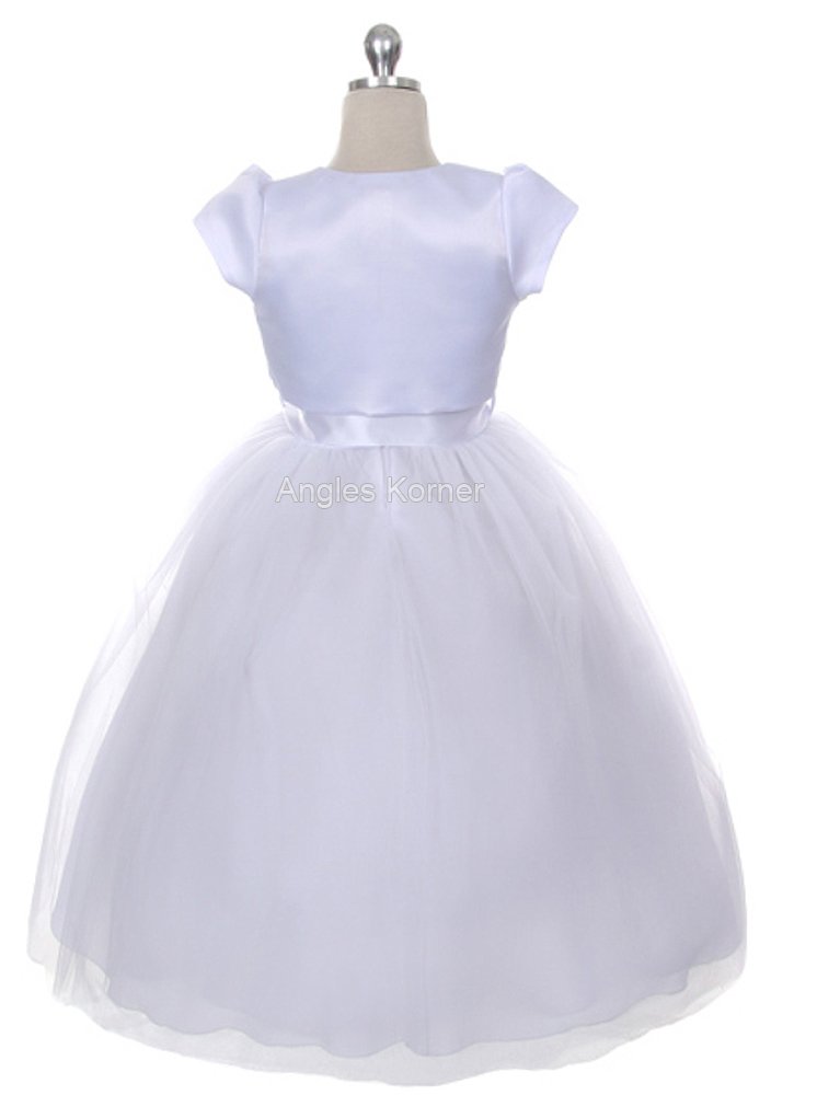 Elegant White Tulle Flower Girl Dress with Bolero Jacket & Headband for Holy Communion - Perfect for Weddings, Baptisms & Special Occasions