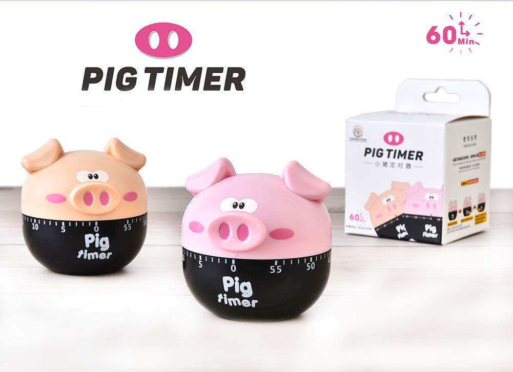 **60-Minute Cute Cartoon Pig Kitchen Timer - Loud Alarm Mechanical Cooking Timer for Baking, Study & Classroom (Pink)**